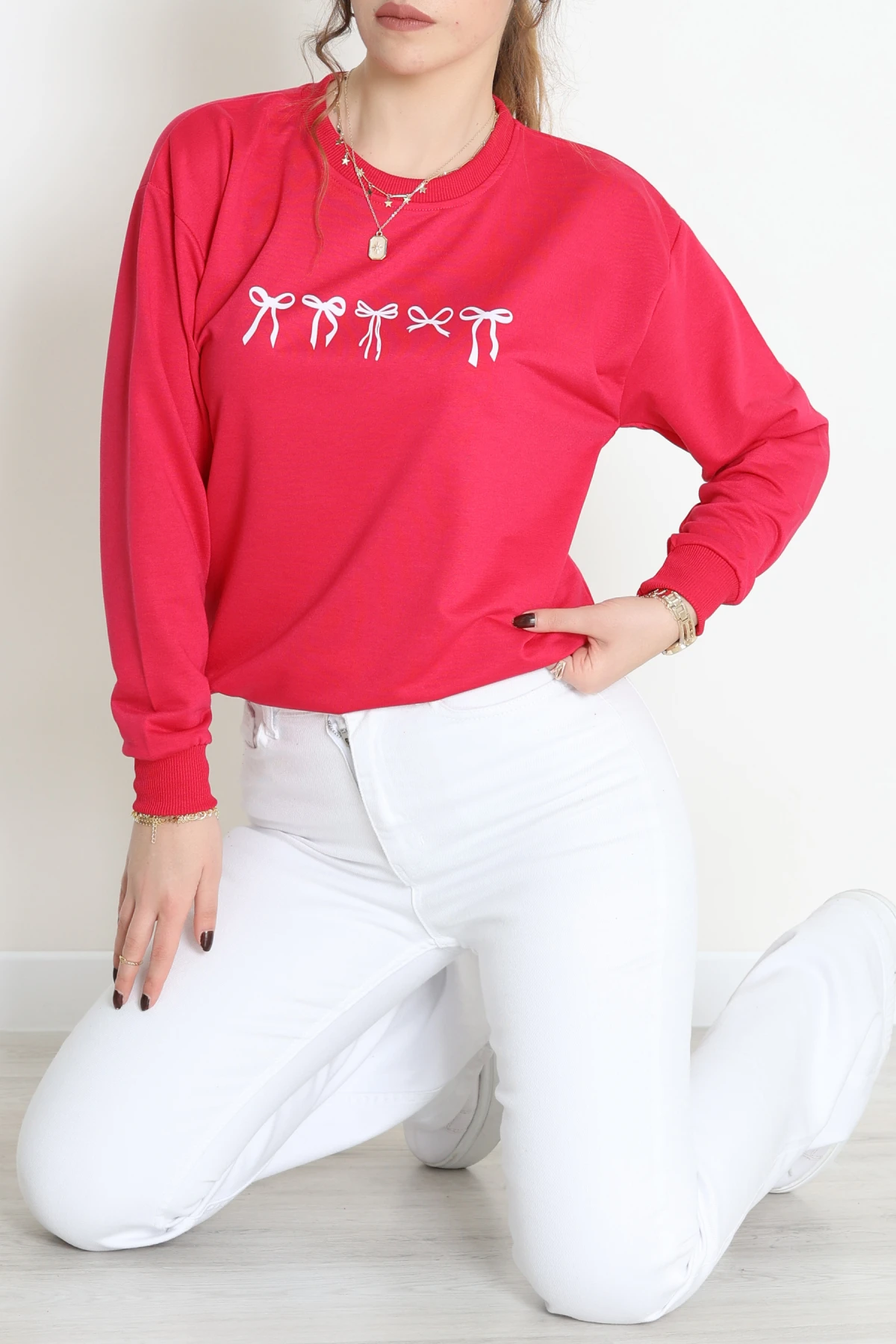 2 İplik Baskılı Sweat Fuşyaekru - 42718.1878.