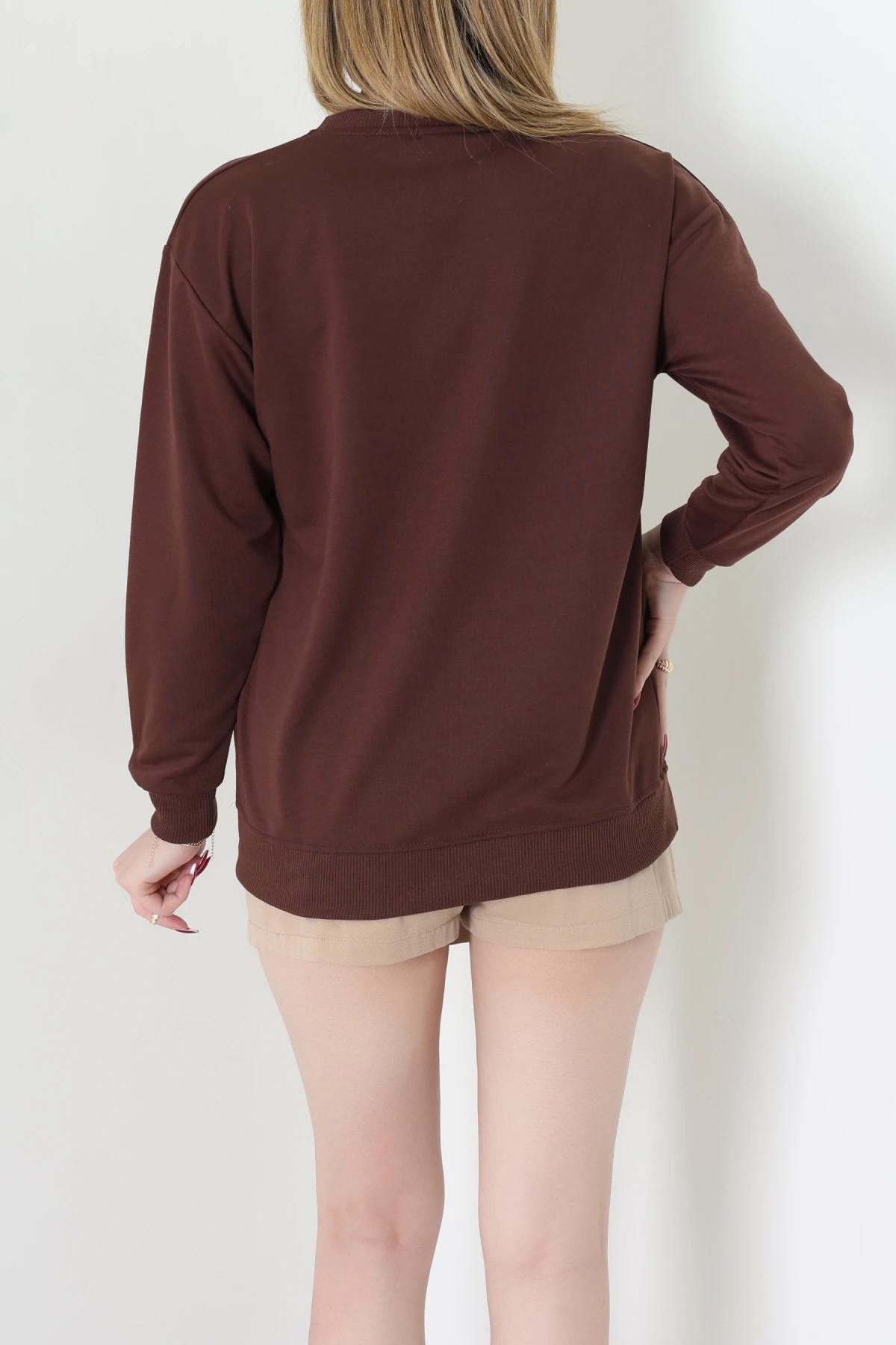 2 İplik Baskılı Sweat Kahvebej - 42718.1878.