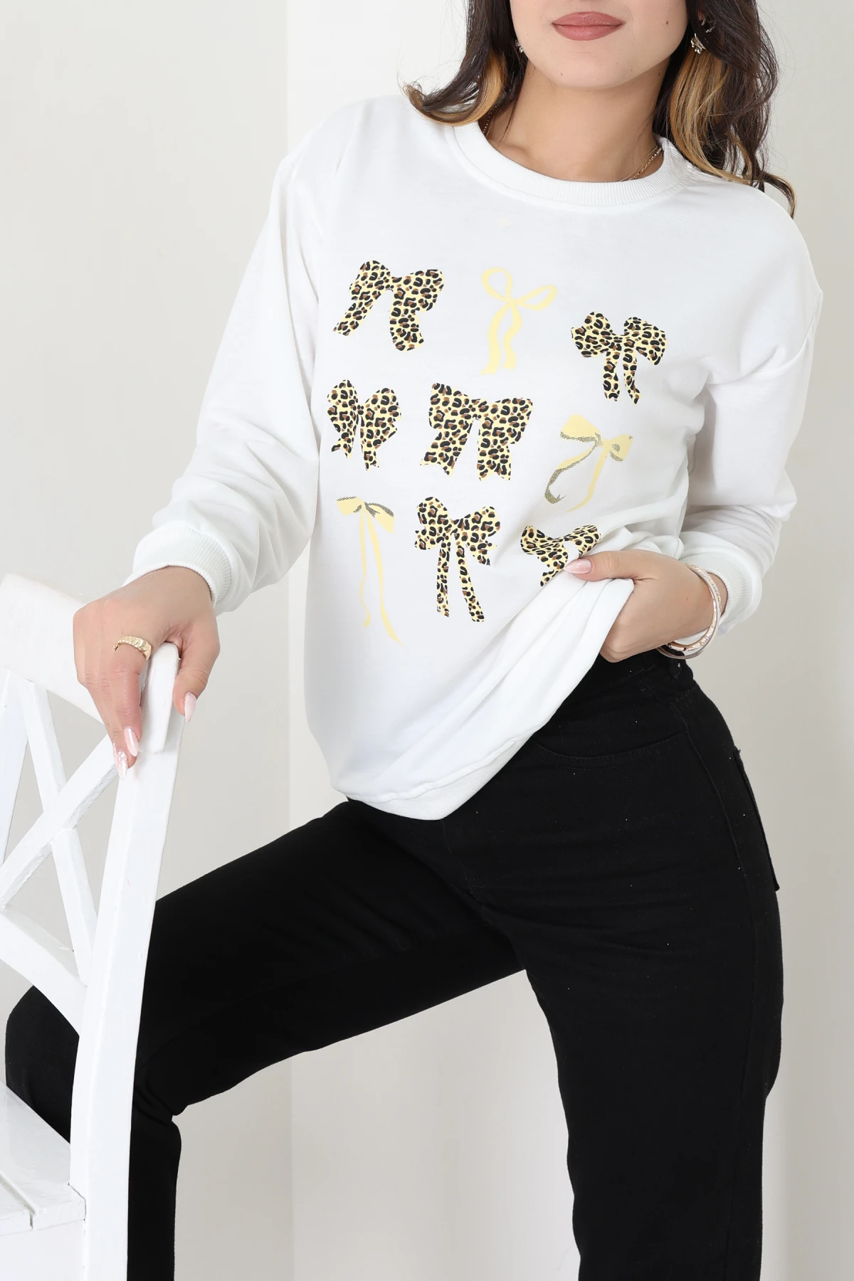 2 İplik Baskılı Sweat Ekru - 42719.1878.