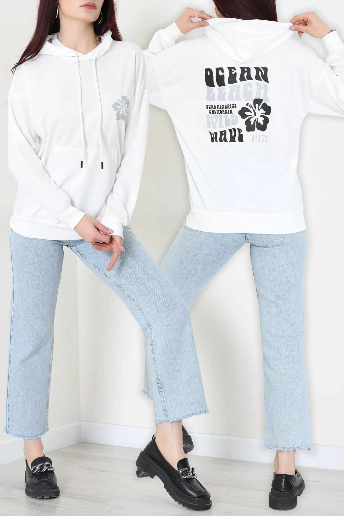 2 İplik Kanguru Cepli Kapşonlu Sweat Ekrugri - 42721.1878.