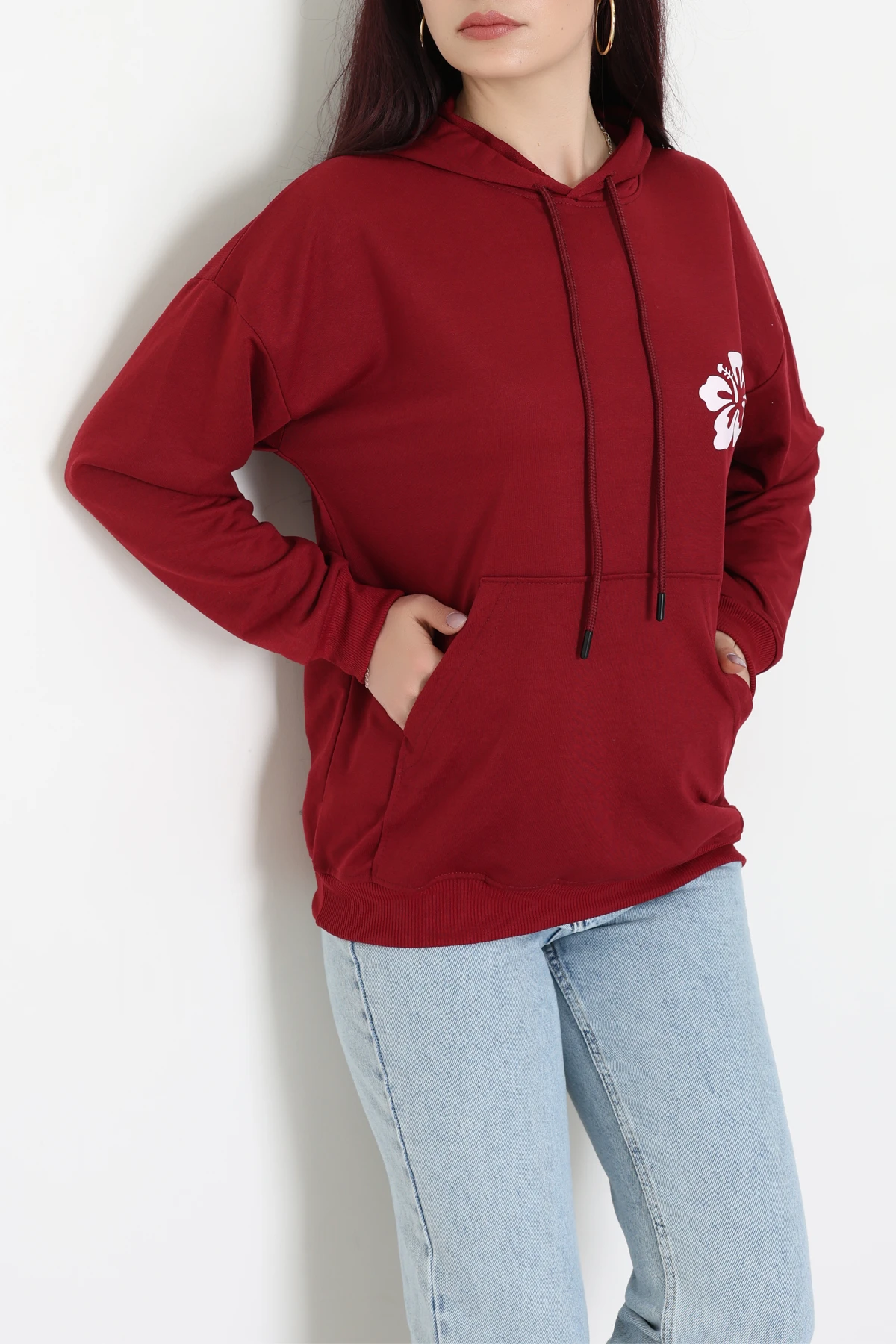 2 İplik Kanguru Cepli Kapşonlu Sweat Bordo - 42721.1878.