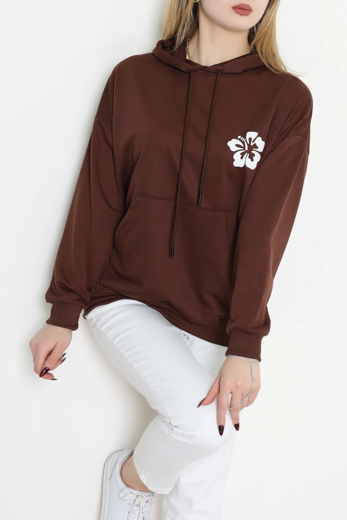 2 İplik Kanguru Cepli Kapşonlu Sweat Kahveekru - 42721.1878.