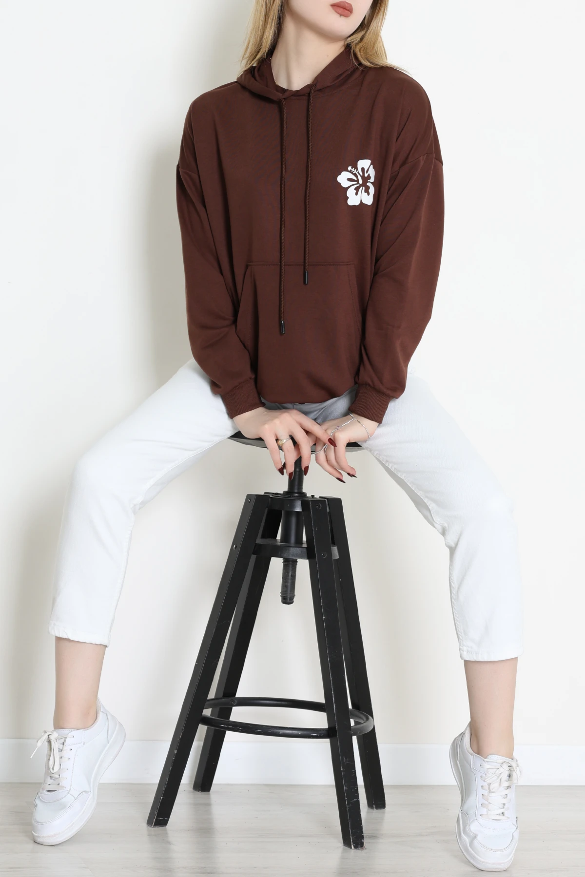 2 İplik Kanguru Cepli Kapşonlu Sweat Kahveekru - 42721.1878.