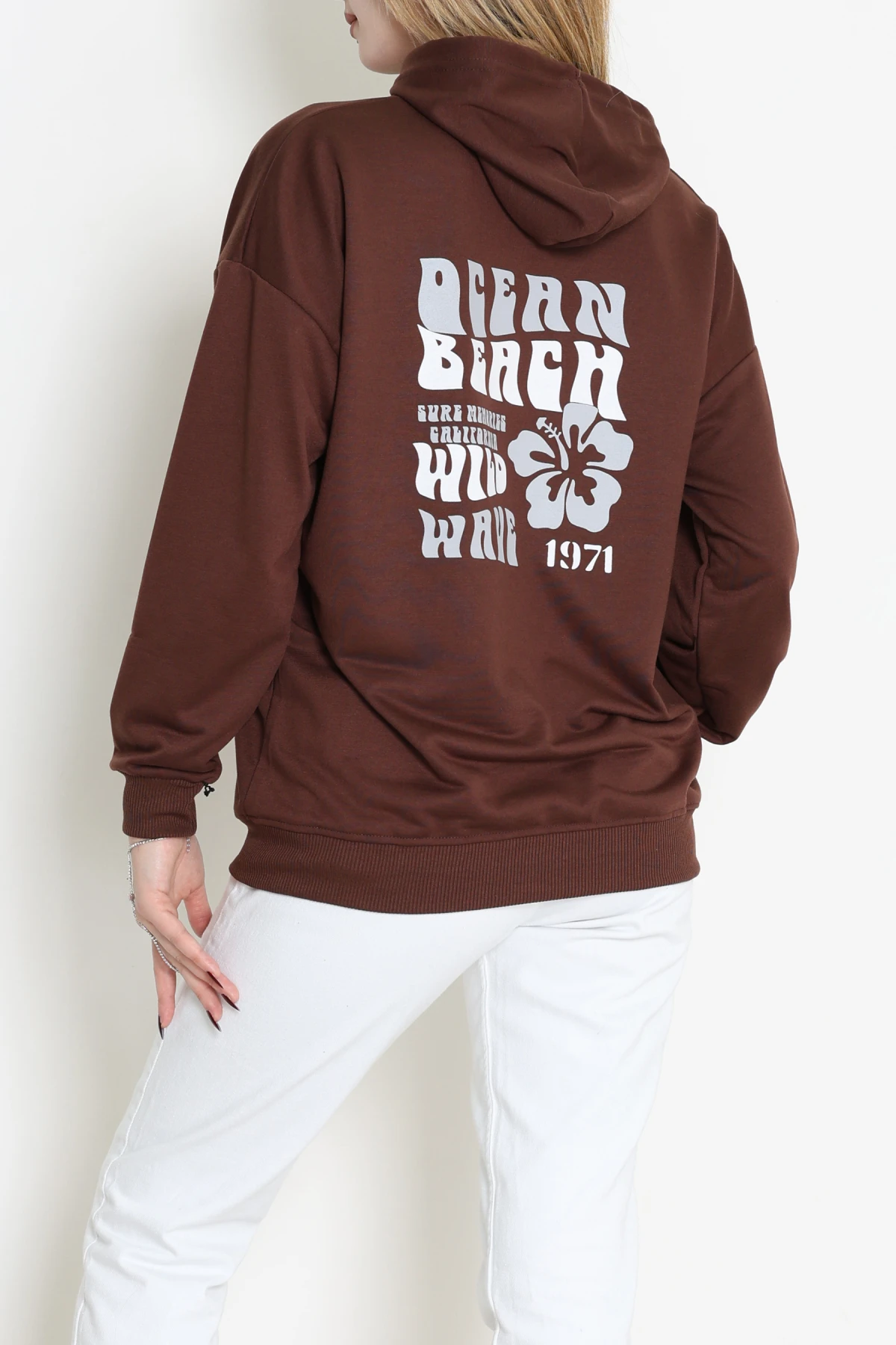 2 İplik Kanguru Cepli Kapşonlu Sweat Kahveekru - 42721.1878.