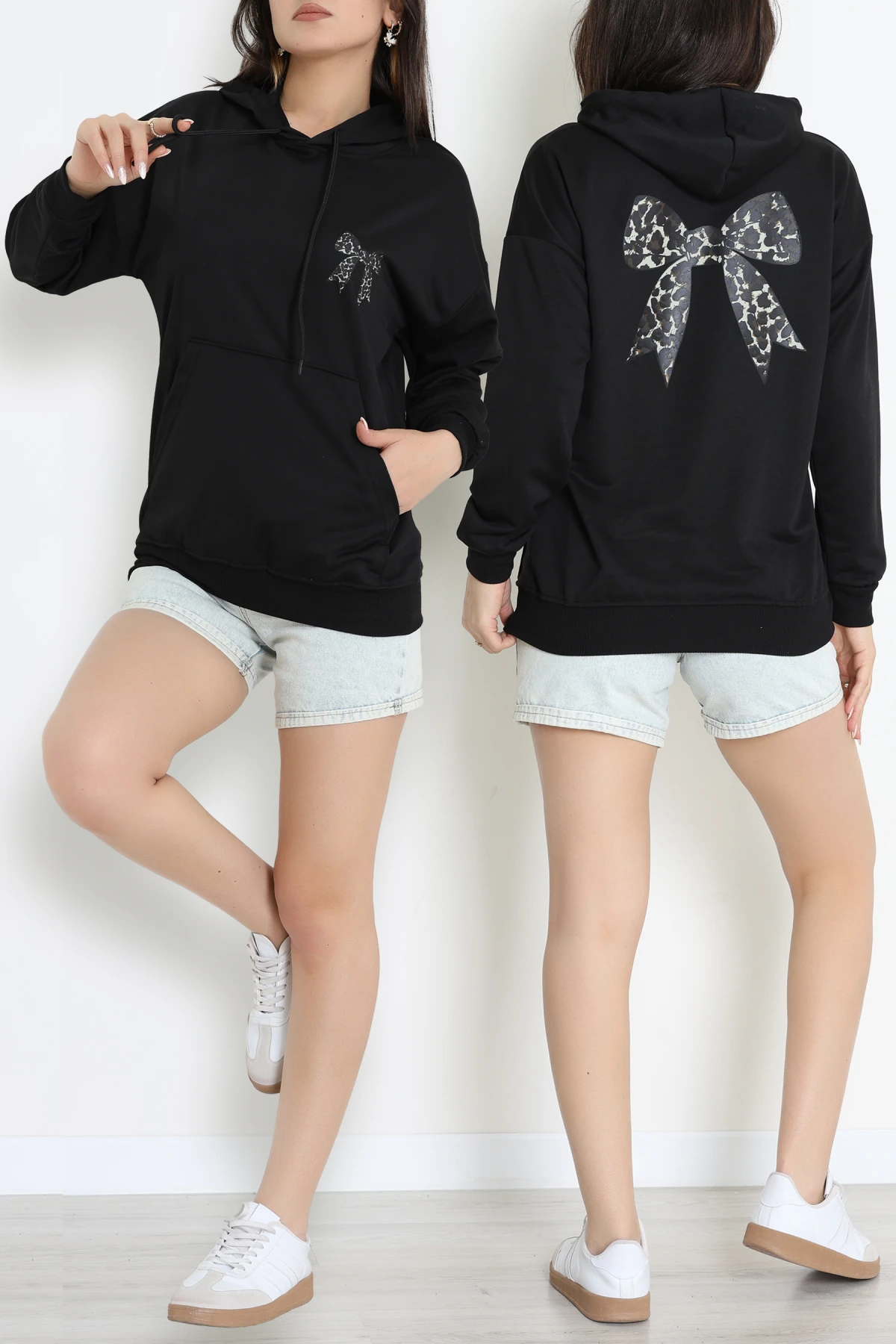 2 İplik Kanguru Cepli Kapşonlu Sweat Siyah - 42722.1878.