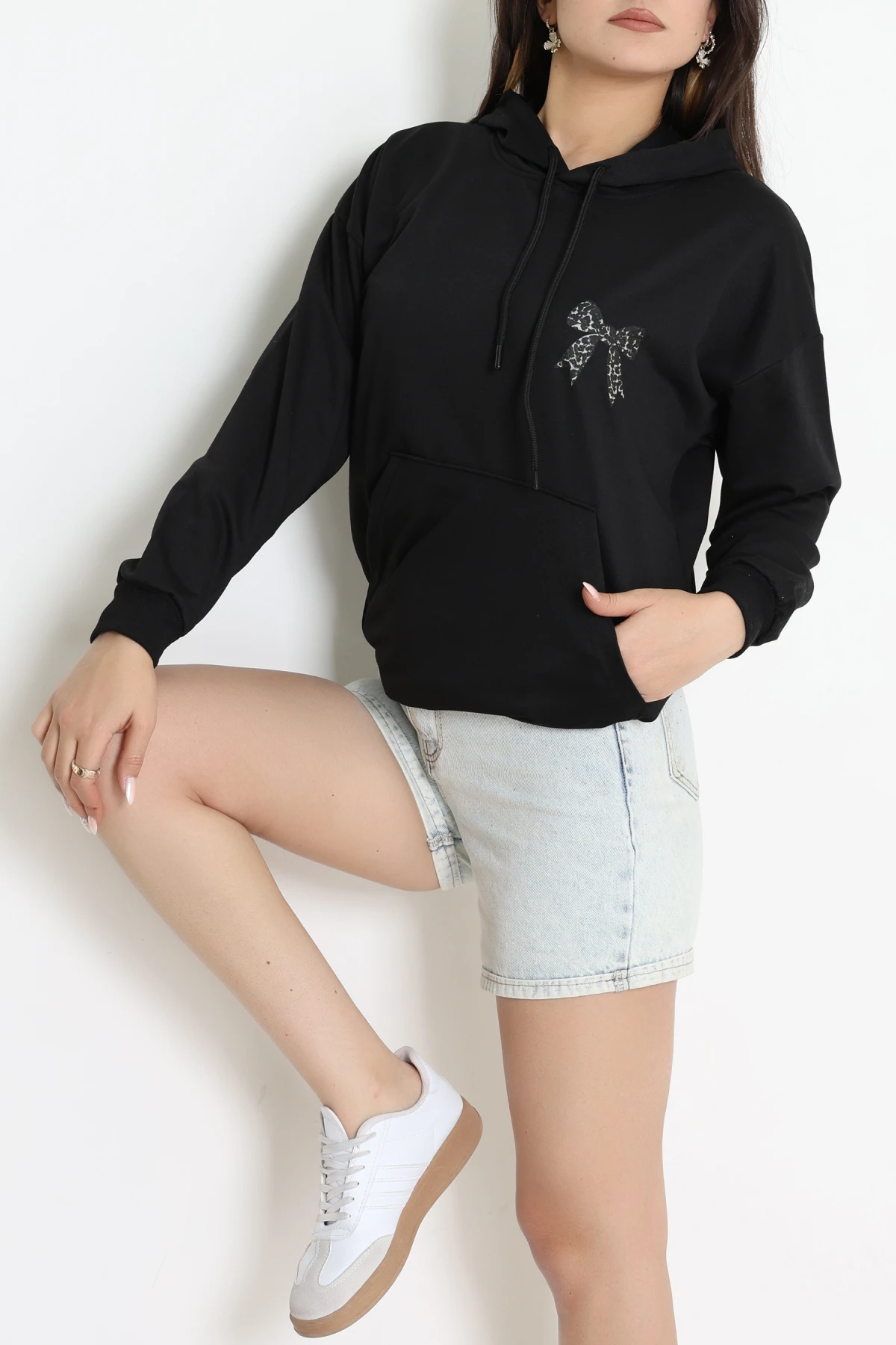 2 İplik Kanguru Cepli Kapşonlu Sweat Siyah - 42722.1878.