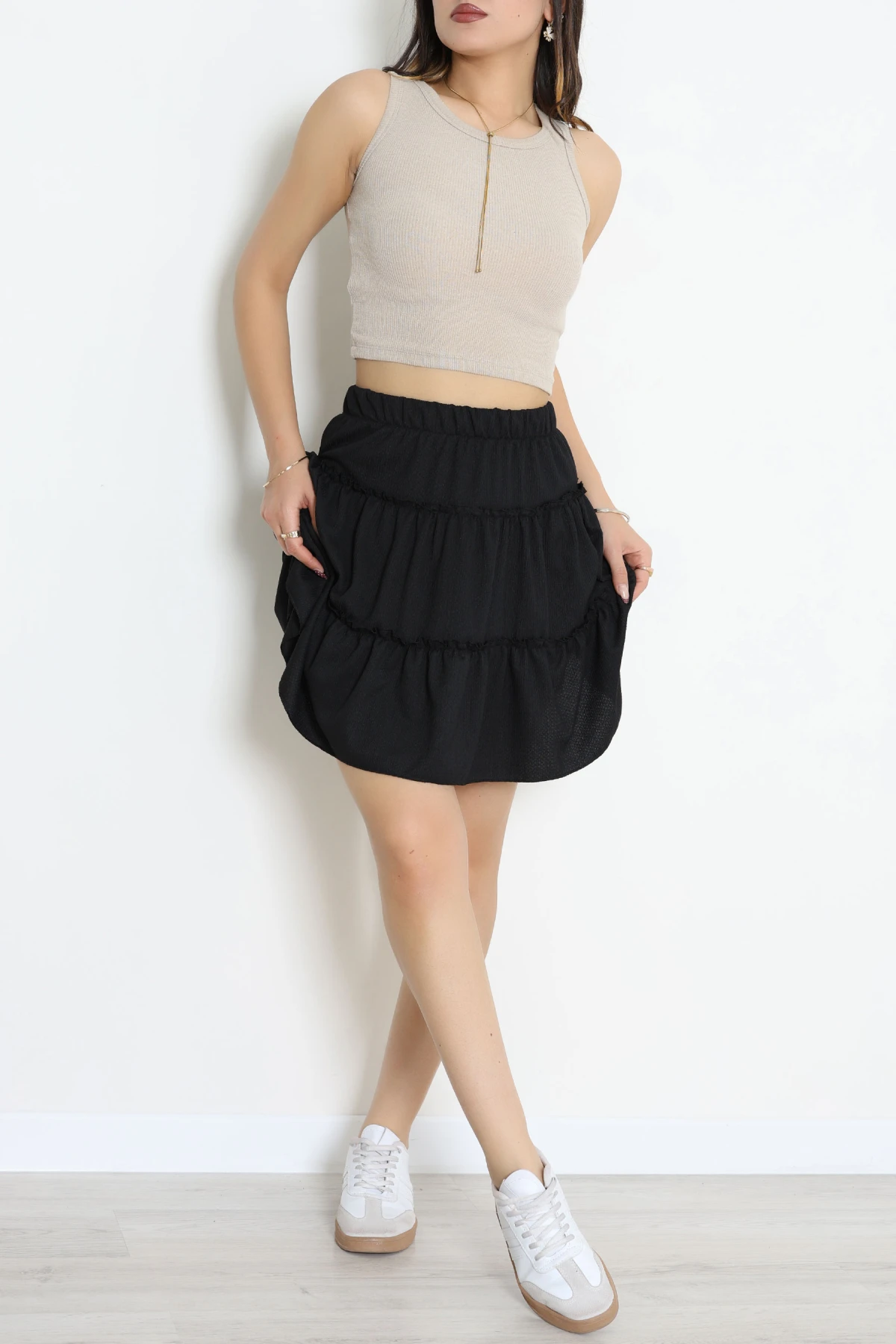 Bürümcük Fırfırlı Mini Etek Siyah - 43946.599.