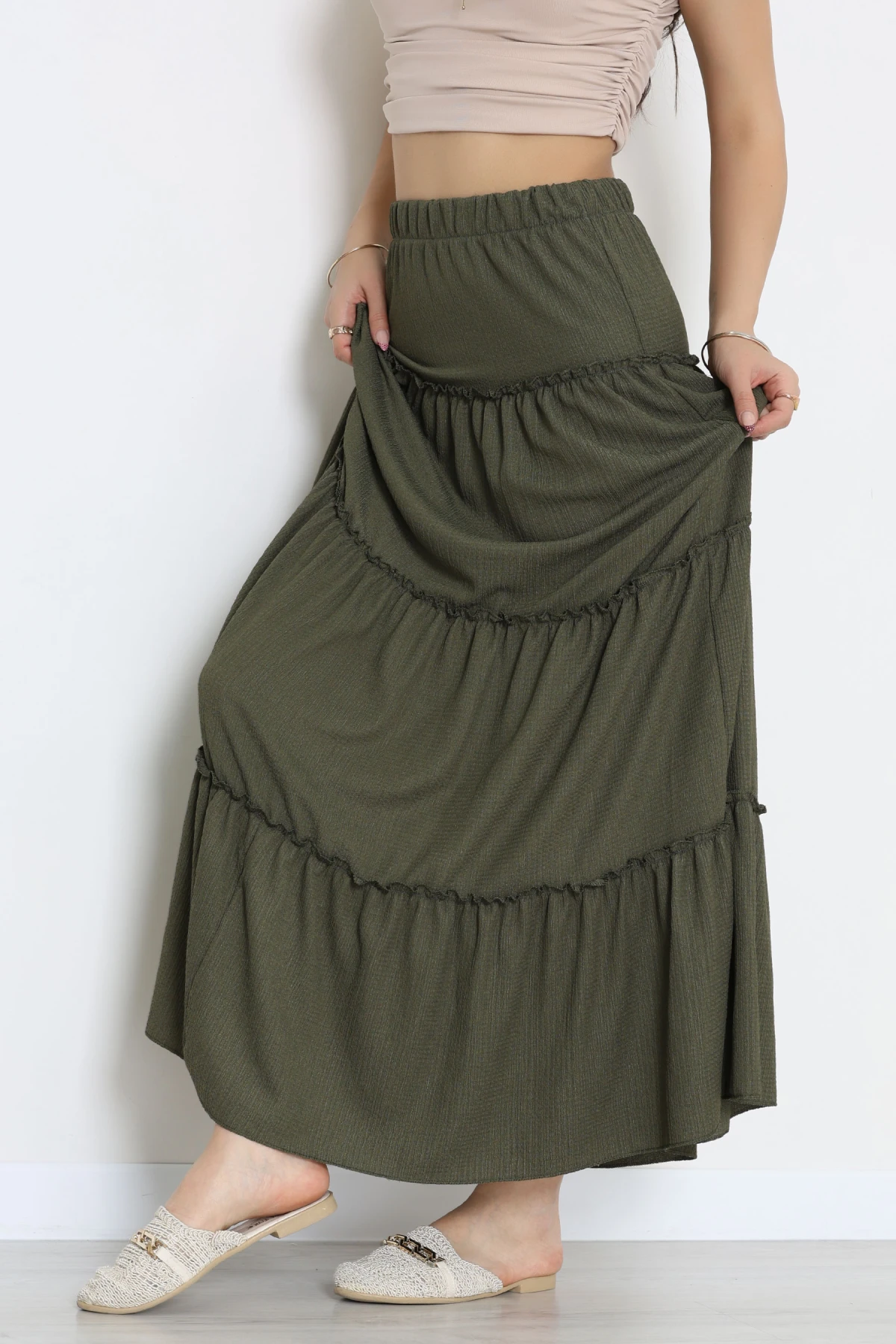 Bürümcük Fırfırlı Uzun Etek Haki - 43947.599.
