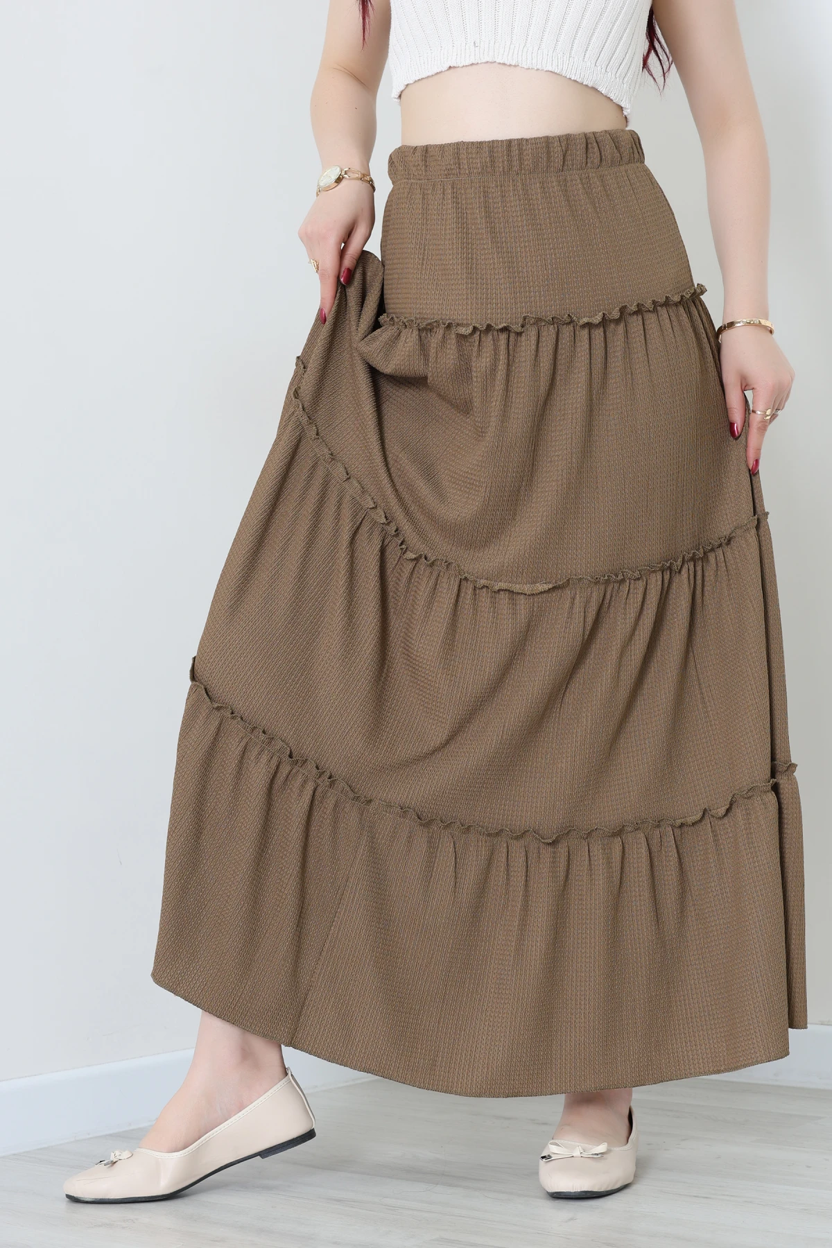 Bürümcük Fırfırlı Uzun Etek Vizon - 43947.599.