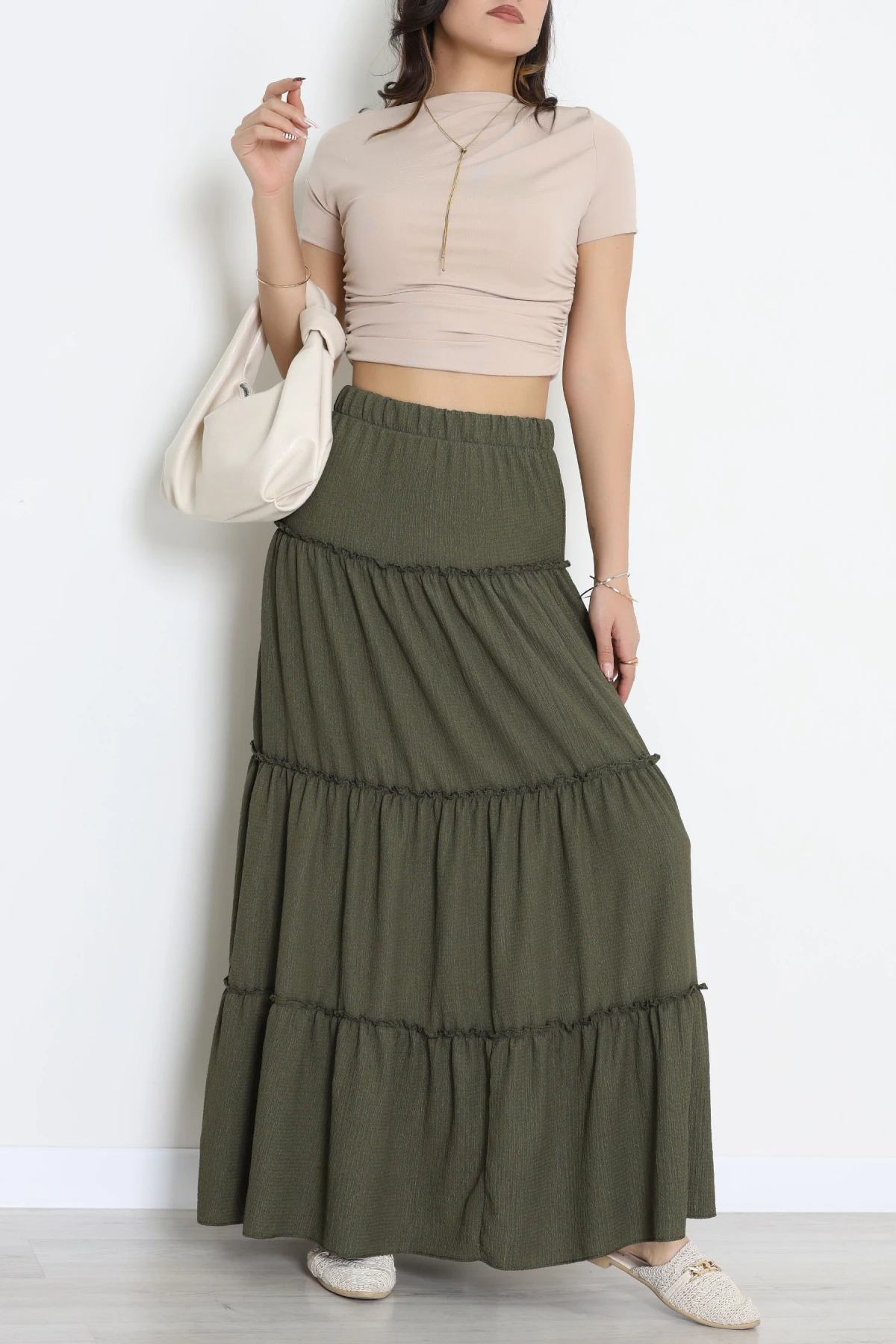 Bürümcük Fırfırlı Uzun Etek Haki - 43947.599.