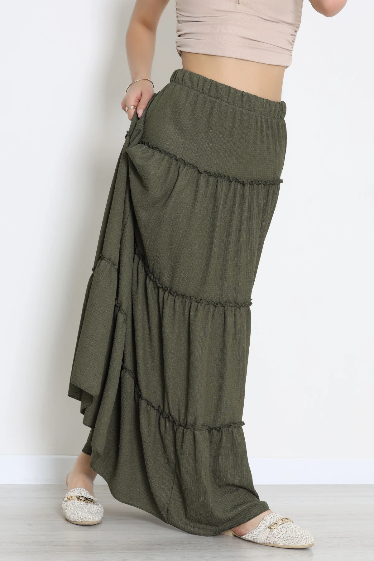 Bürümcük Fırfırlı Uzun Etek Haki - 43947.599.