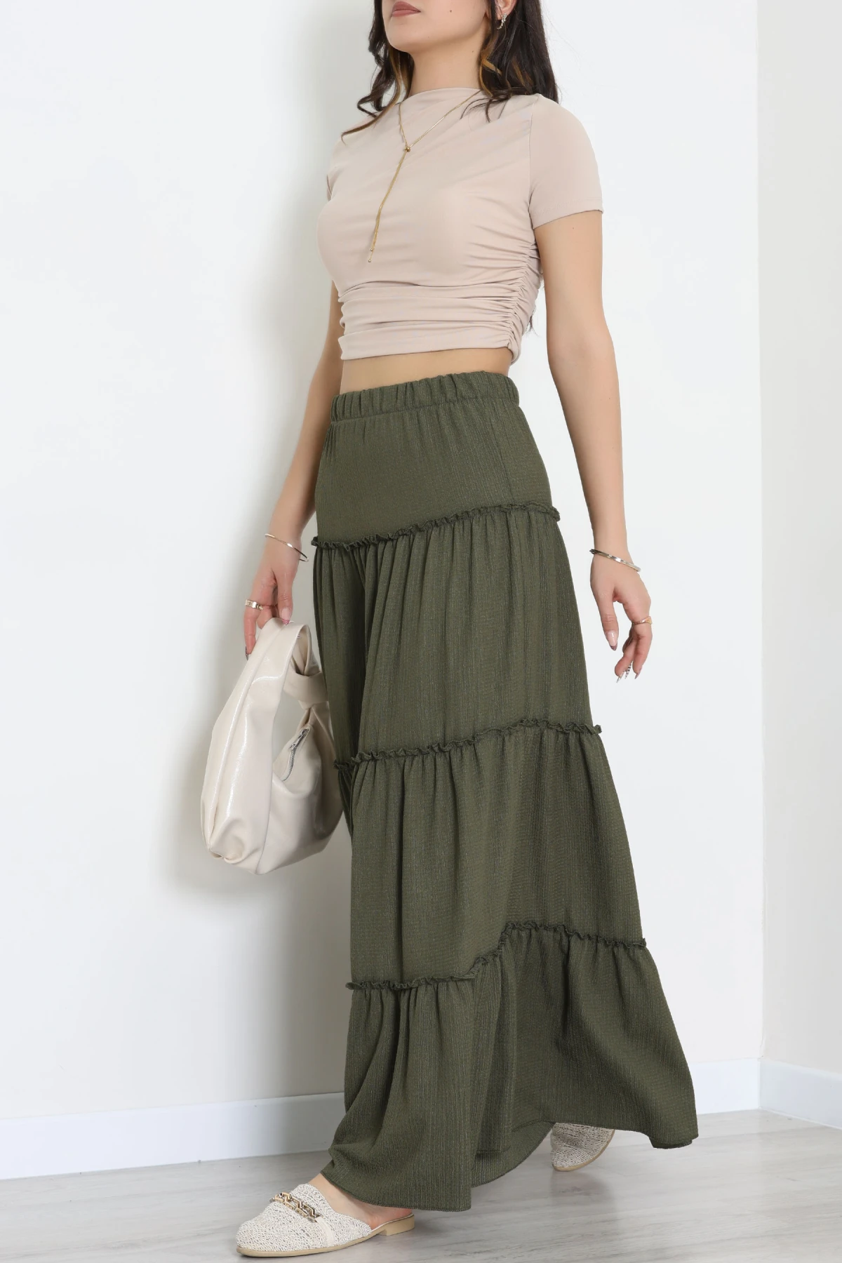 Bürümcük Fırfırlı Uzun Etek Haki - 43947.599.