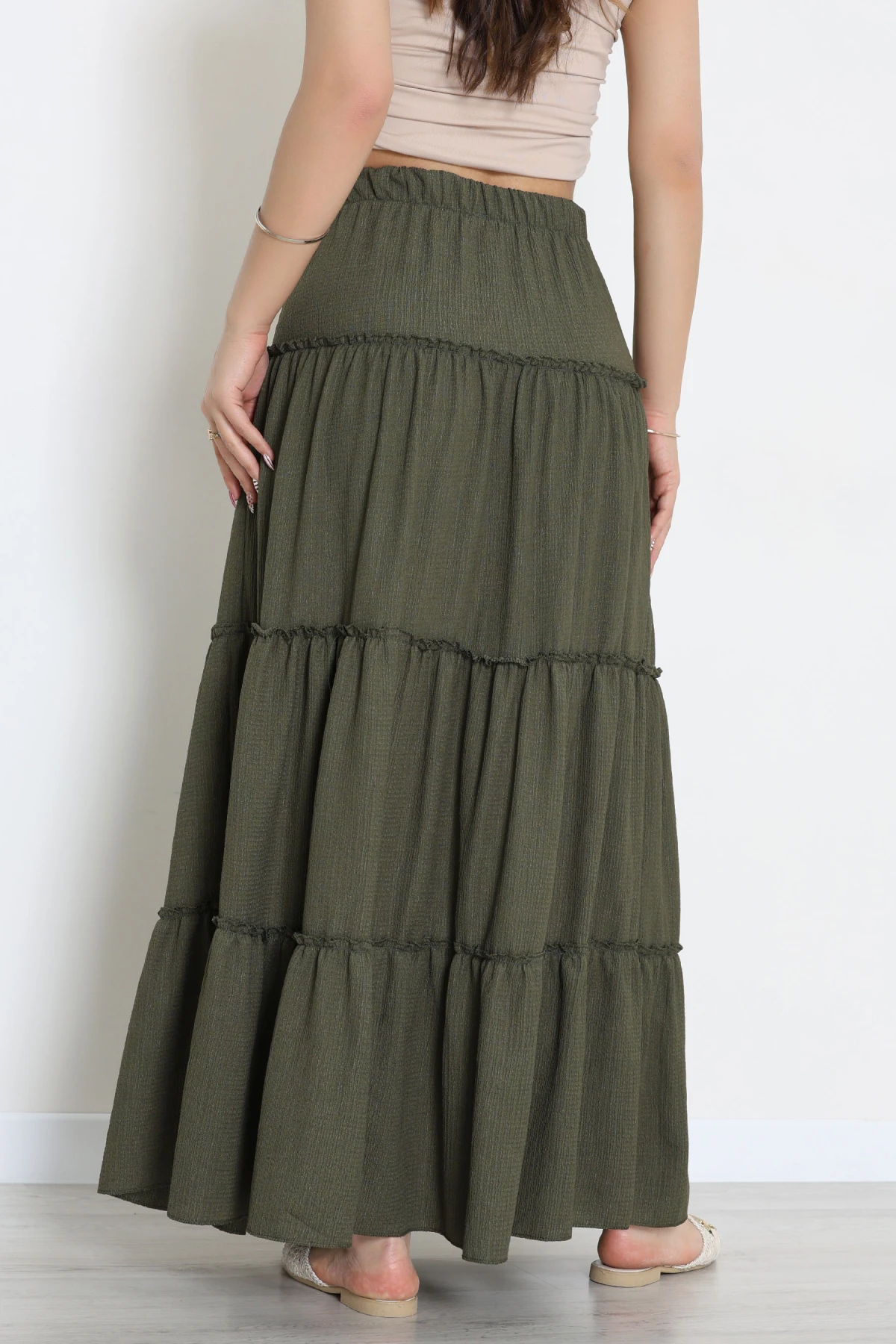 Bürümcük Fırfırlı Uzun Etek Haki - 43947.599.