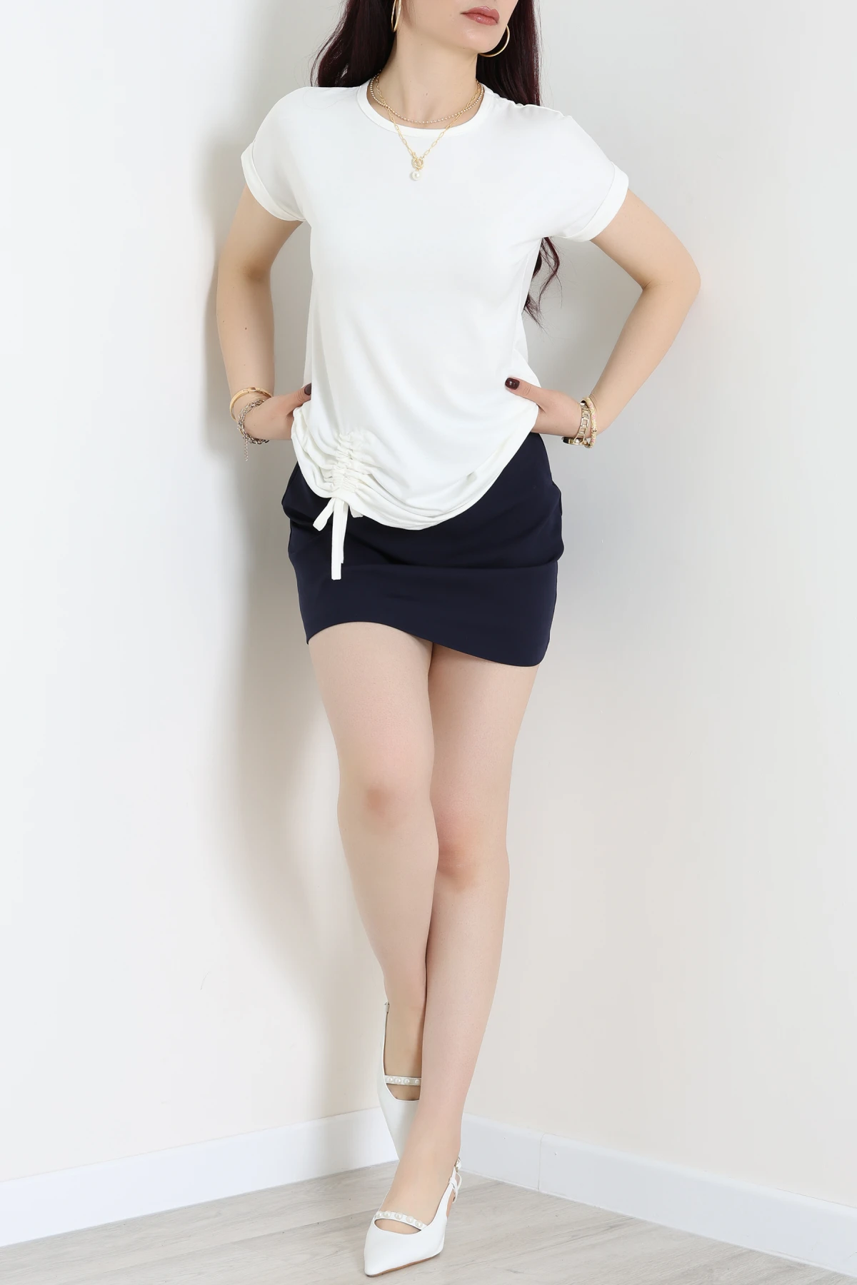 Büzgülü Viskon Bluz Ekru - 43991.599.