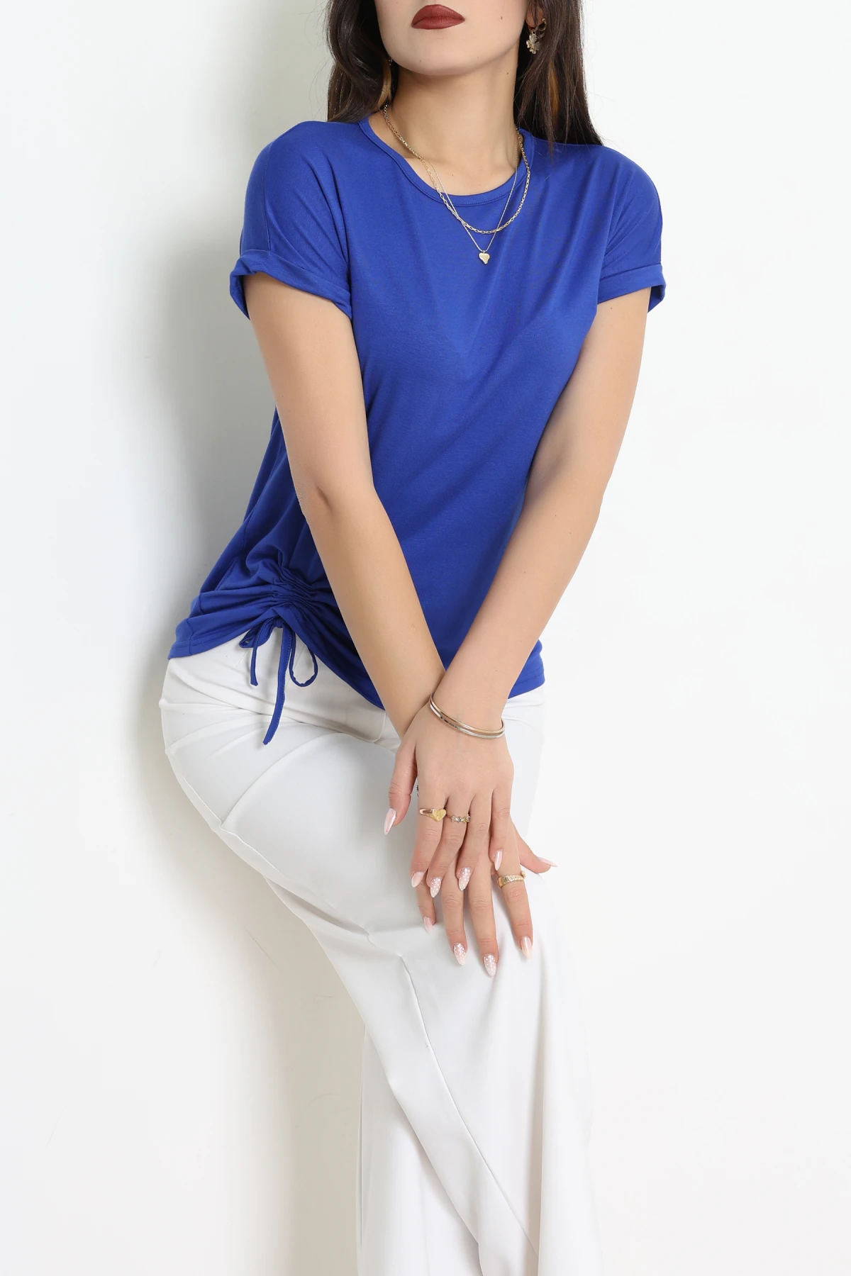 Büzgülü Viskon Bluz Saks - 43991.599.