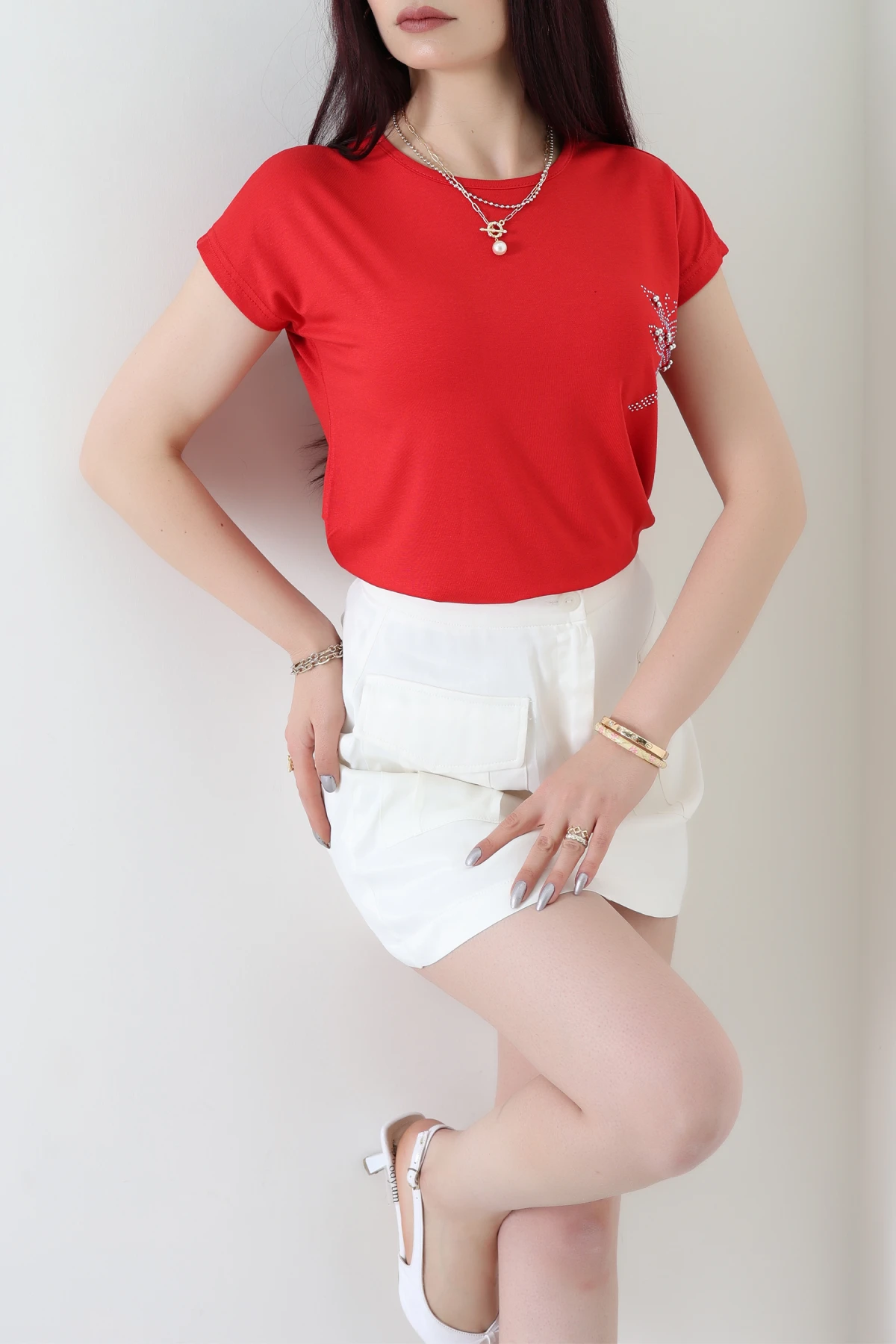 Desenli Bluz Kırmızı - 43999.599.