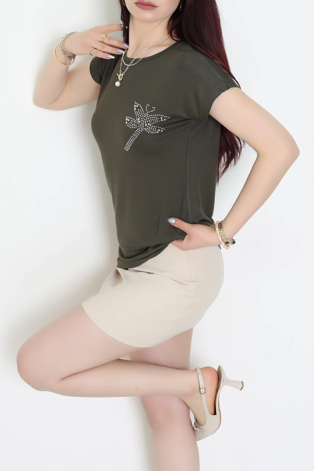 Desenli Bluz Haki - 43999.599.