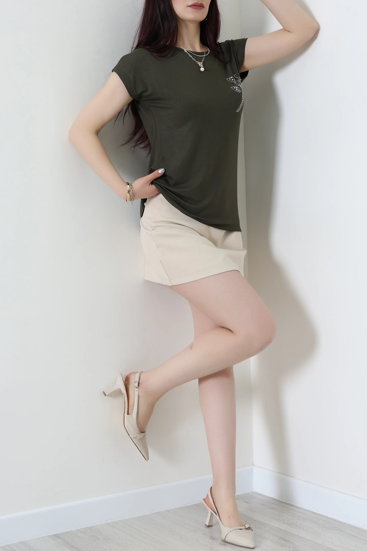 Desenli Bluz Haki - 43999.599.