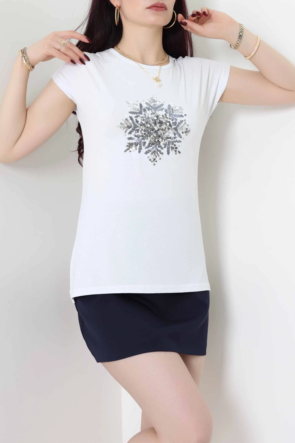 Buz Kristali Baskılı Bluz Beyaz - 44008.599.