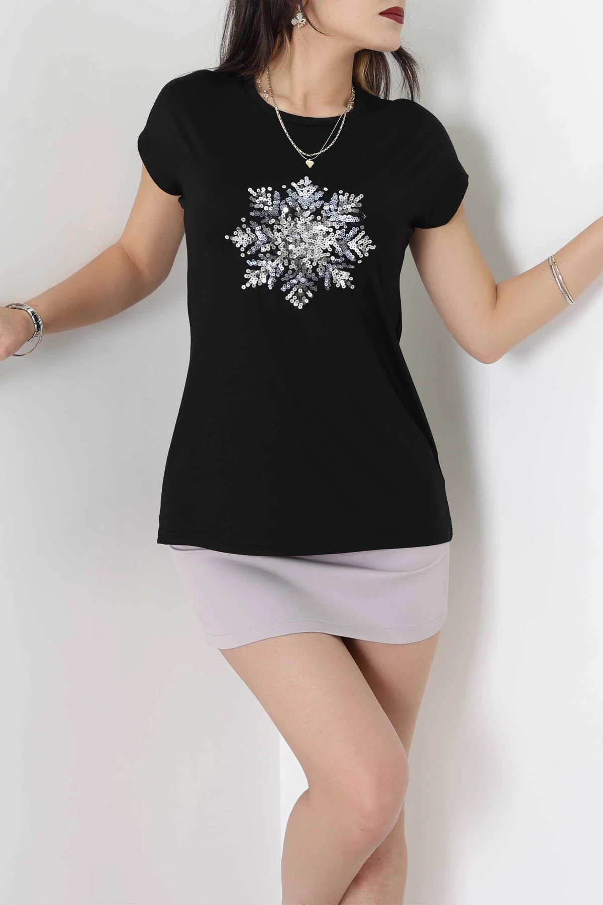 Buz Kristali Baskılı Bluz Siyah - 44008.599.