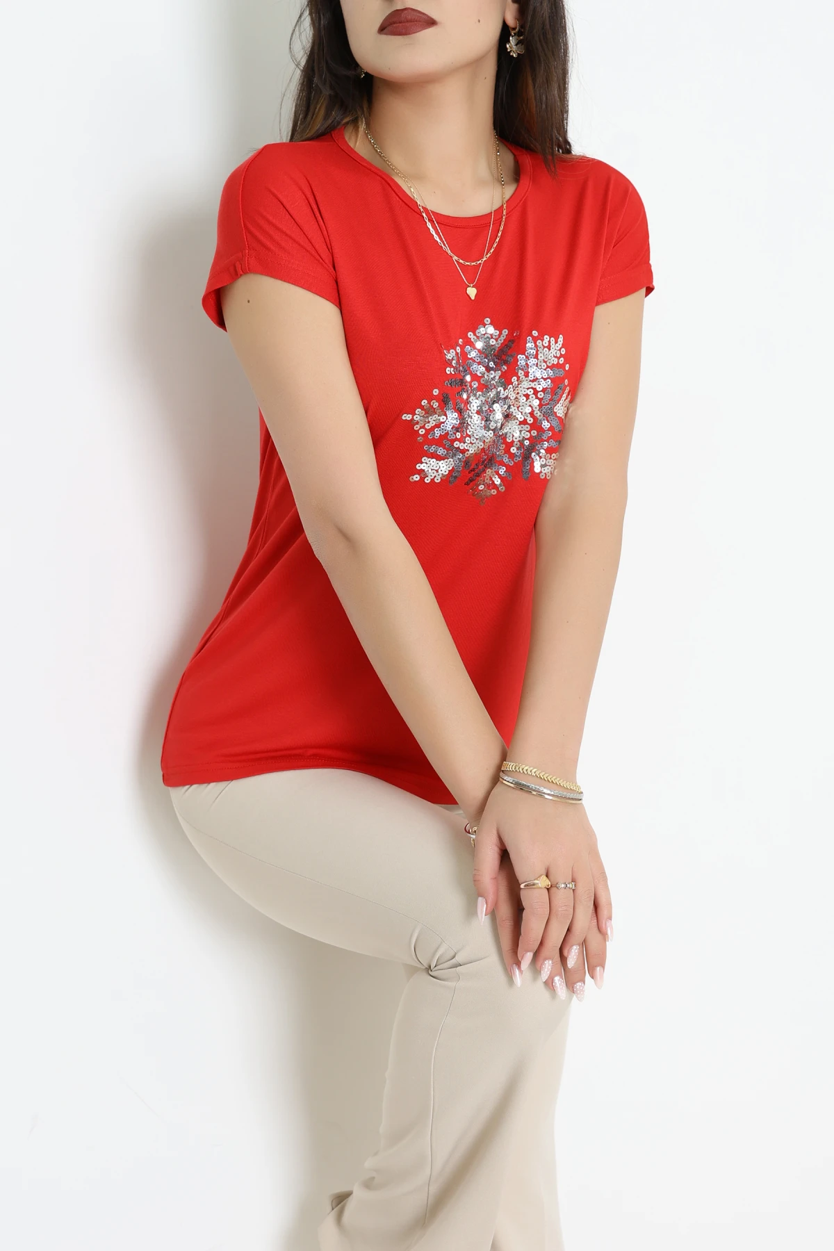 Buz Kristali Baskılı Bluz Kırmızı - 44008.599.