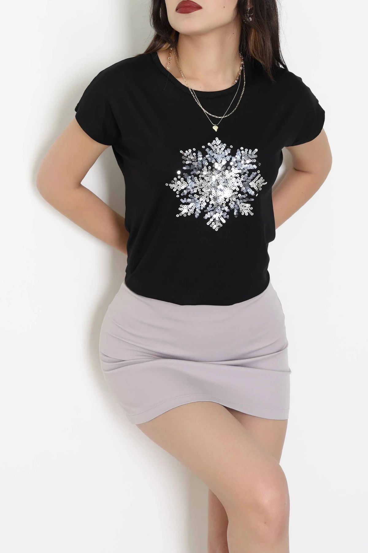 Buz Kristali Baskılı Bluz Siyah - 44008.599.