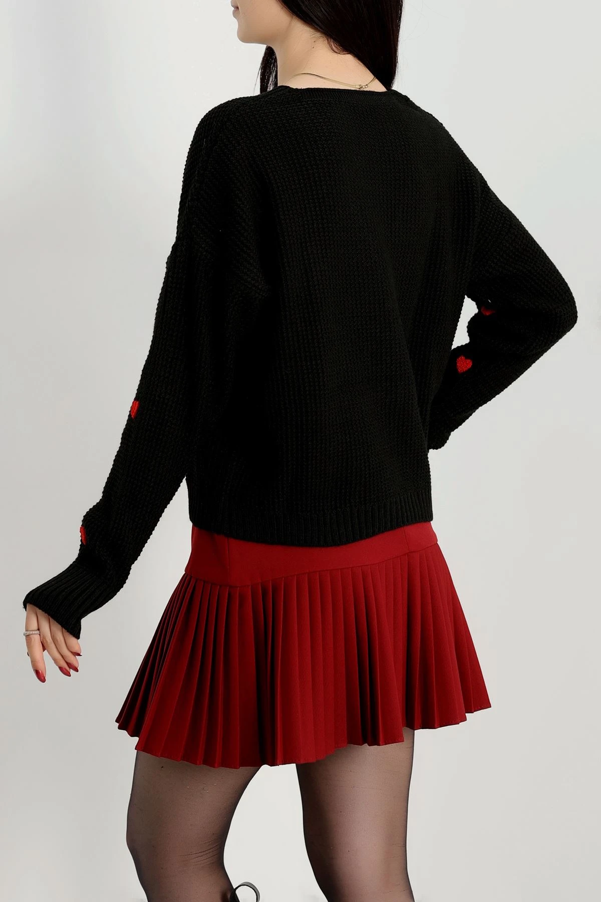 Nakışlı Crop Hırka Siyahkırmızı - 443.1577.