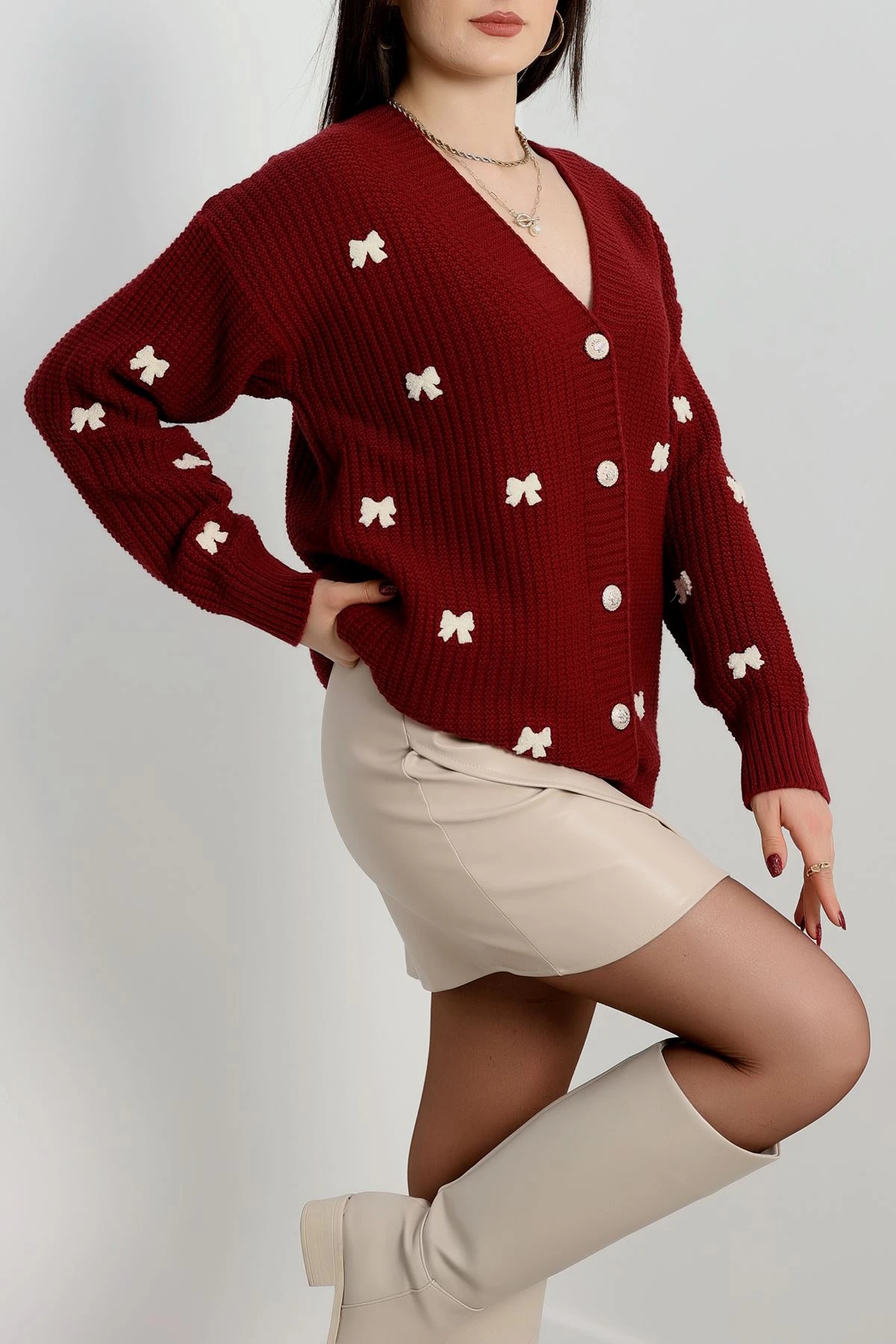 Nakışlı Hırka Bordolatte - 490.1577.