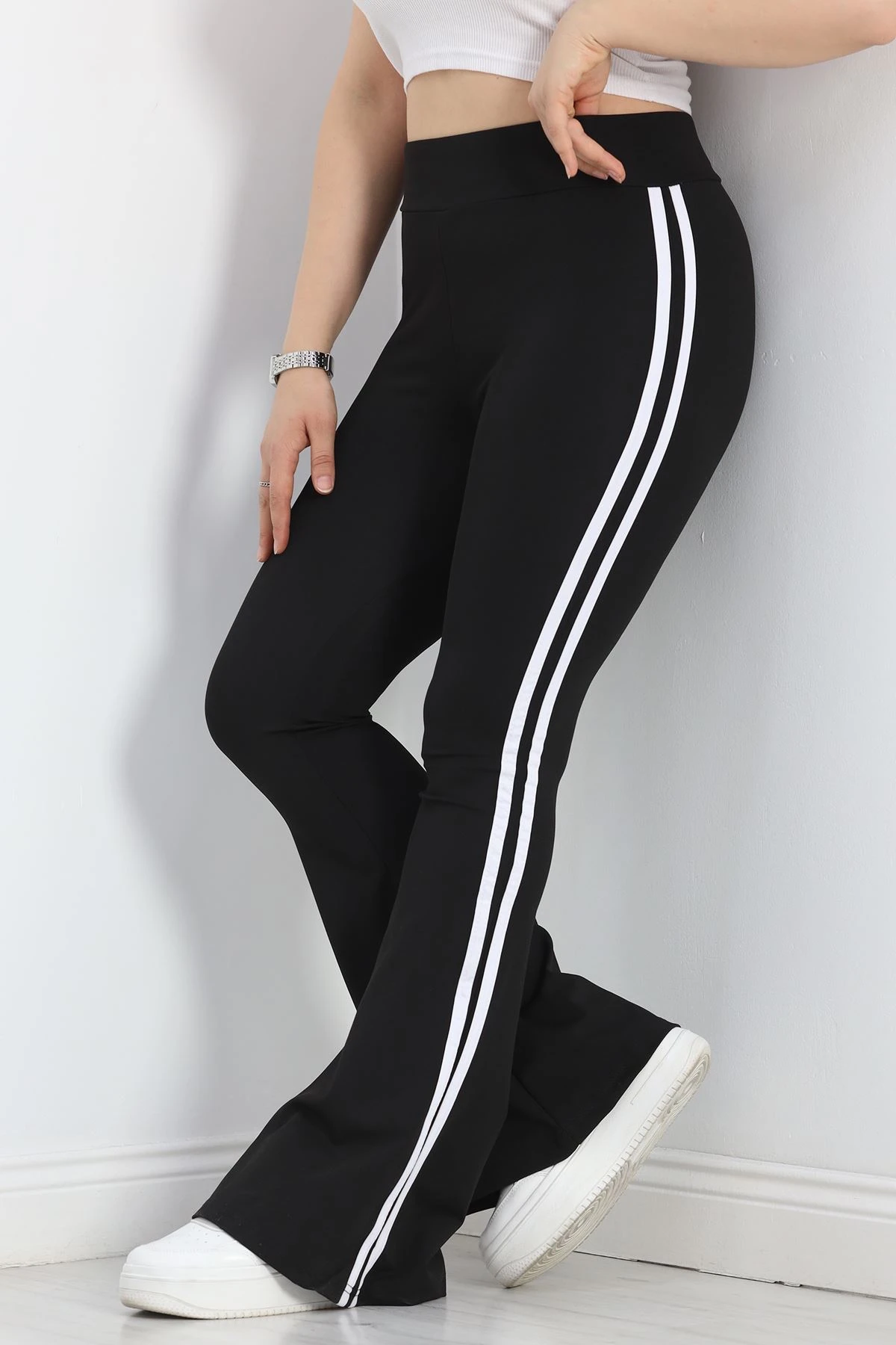 Büyük Beden Çift Şerit İspanyol Tayt Siyah - 50031.1098.