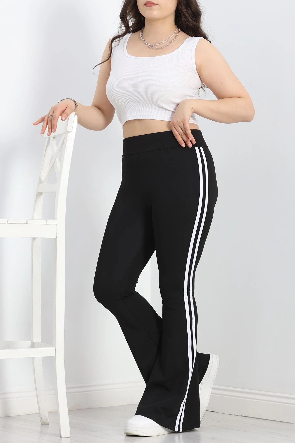 Büyük Beden Çift Şerit İspanyol Tayt Siyah - 50031.1098.