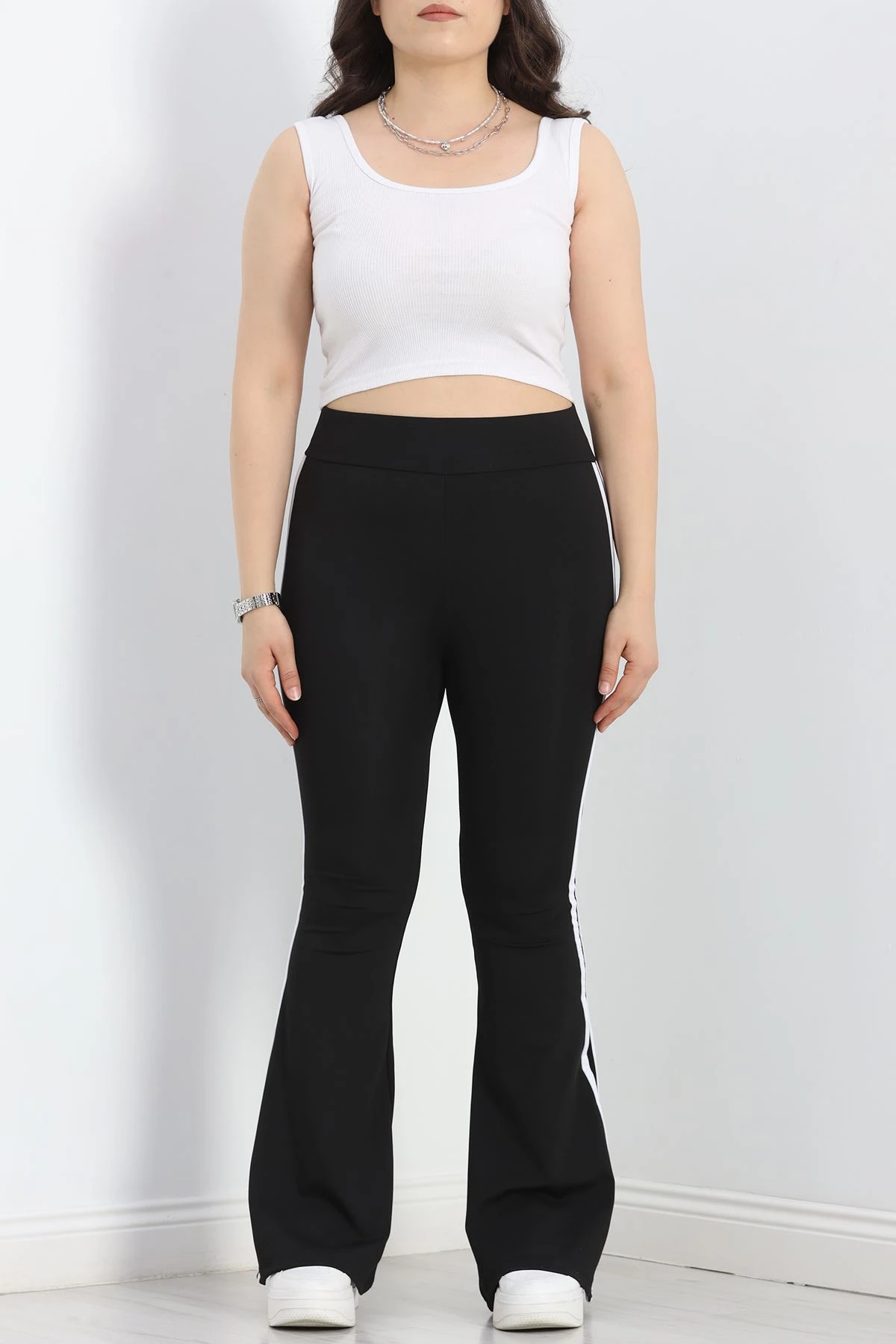 Büyük Beden Çift Şerit İspanyol Tayt Siyah - 50031.1098.