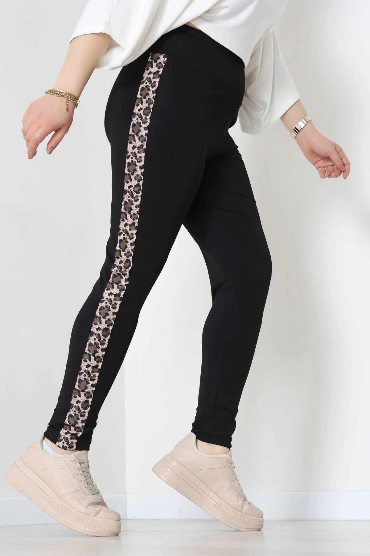 Büyük Beden Şeritli Dalgıç Tayt Siyahleo - 50068.1098.