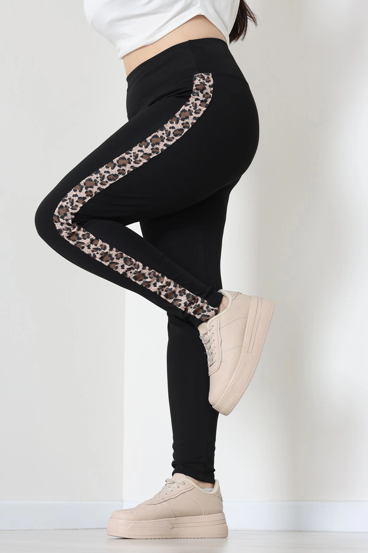 Büyük Beden Şeritli Dalgıç Tayt Siyahleo - 50068.1098.