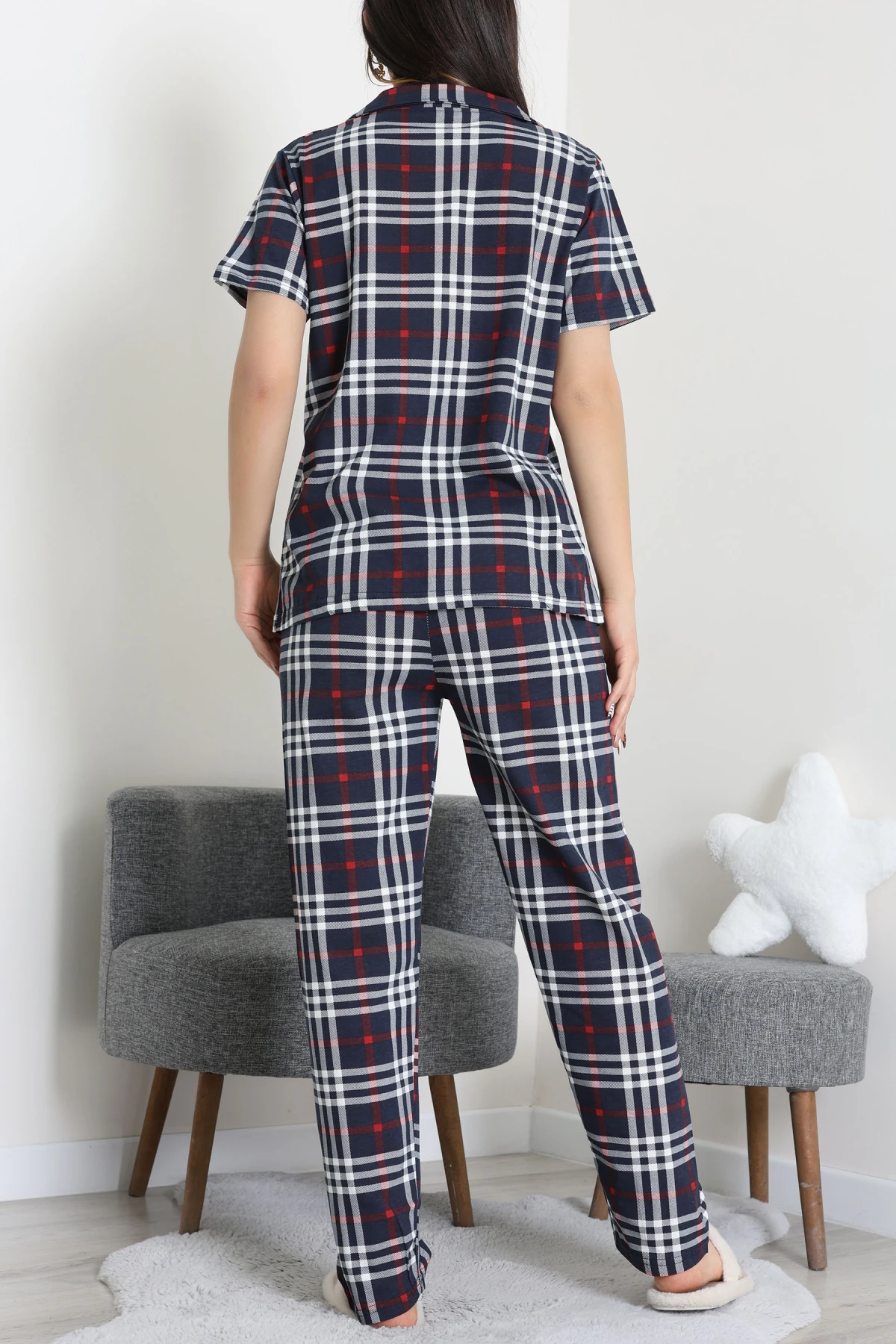 Baskılı Düğmeli Pijama Takım Lacikırmızı - 50776.1773.