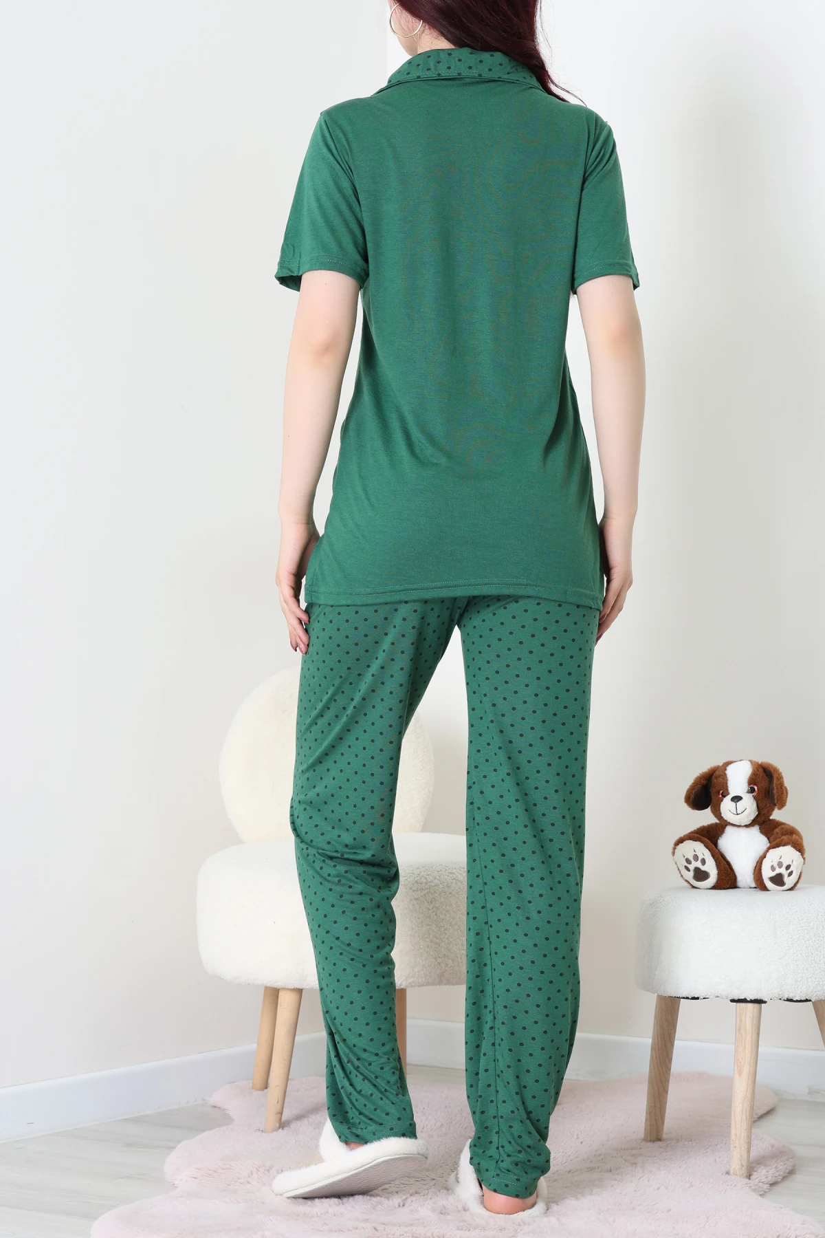 Baskılı Düğmeli Pijama Takım Zümrüt - 50776.1773.