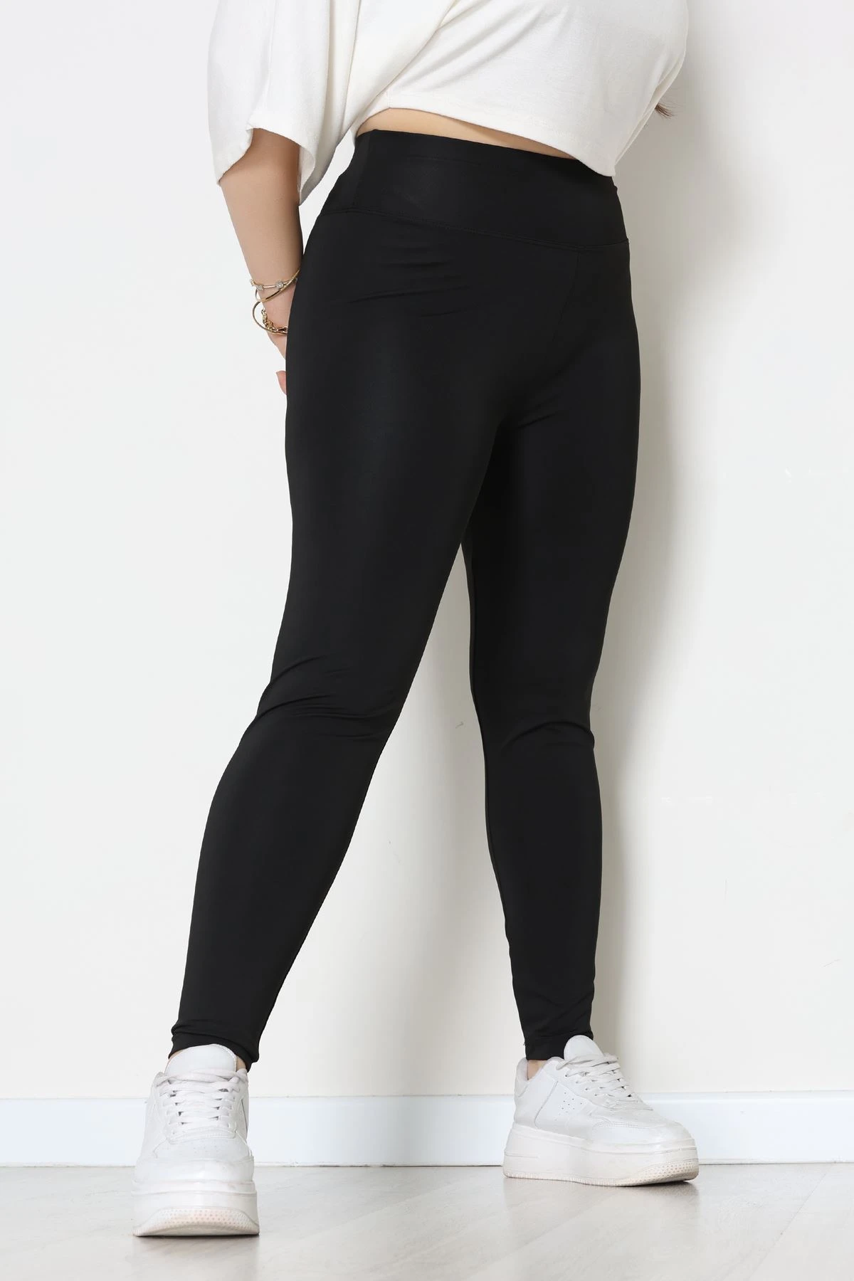 Bel Baskılı Büyük Beden Dalgıç Tayt Siyah - 50904.1098.