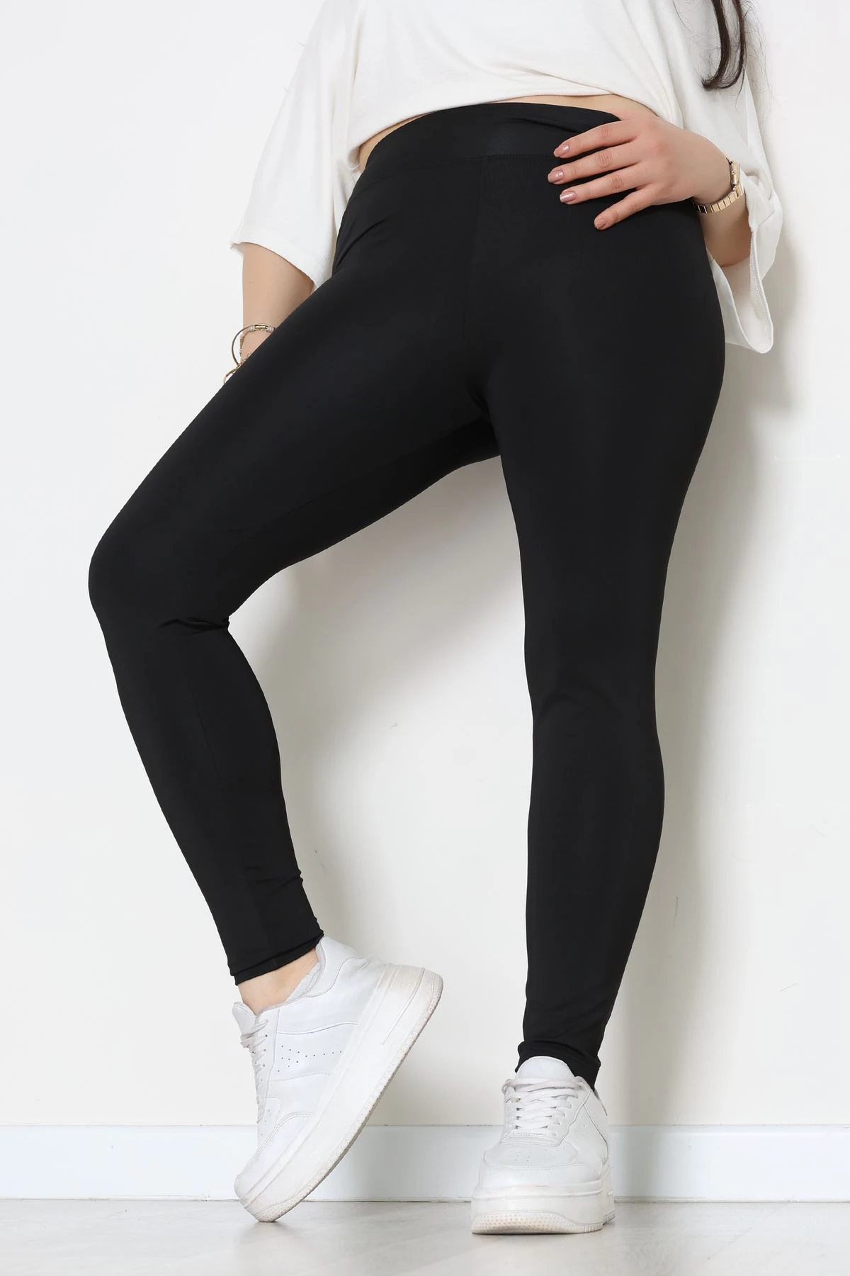 Bel Baskılı Büyük Beden Dalgıç Tayt Siyah - 50904.1098.