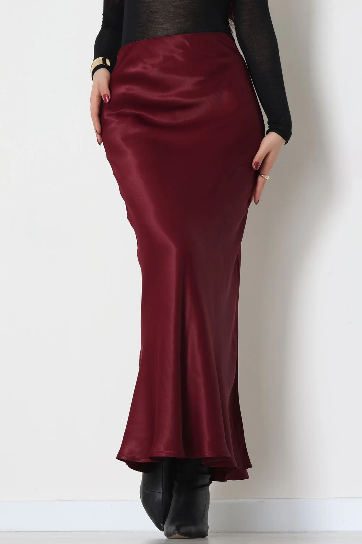 Beli Lastikli Verev Kesim Saten Etek Bordo - 51242.2077.