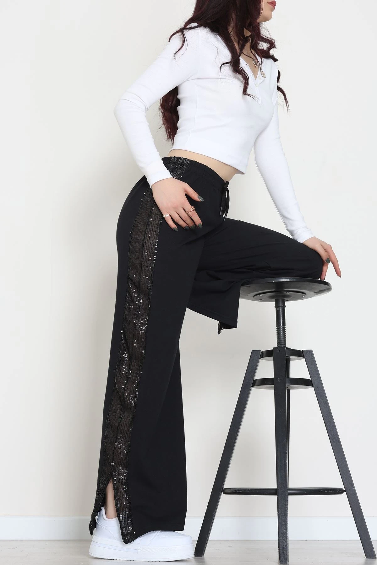 2 İplik Pul Detaylı Eşofman Altı Siyah - 52110.1857.