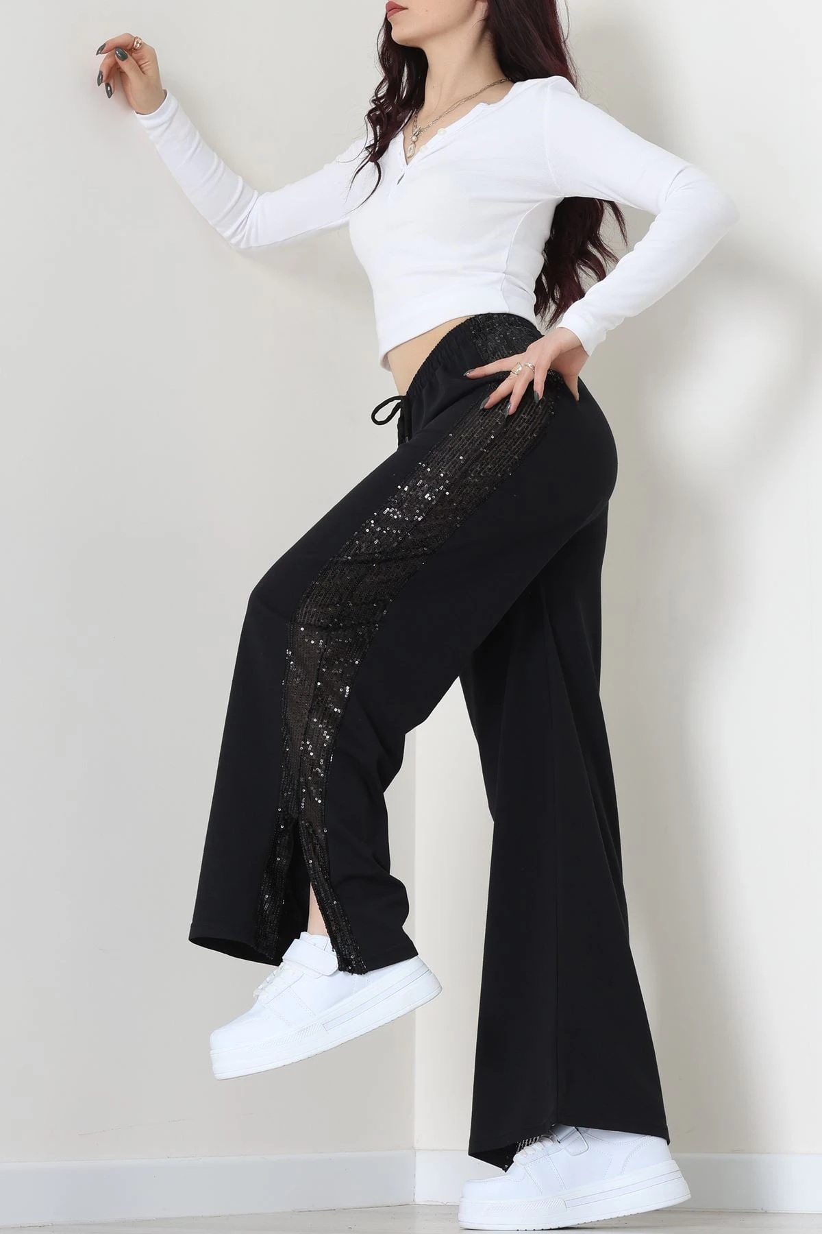 2 İplik Pul Detaylı Eşofman Altı Siyah - 52110.1857.