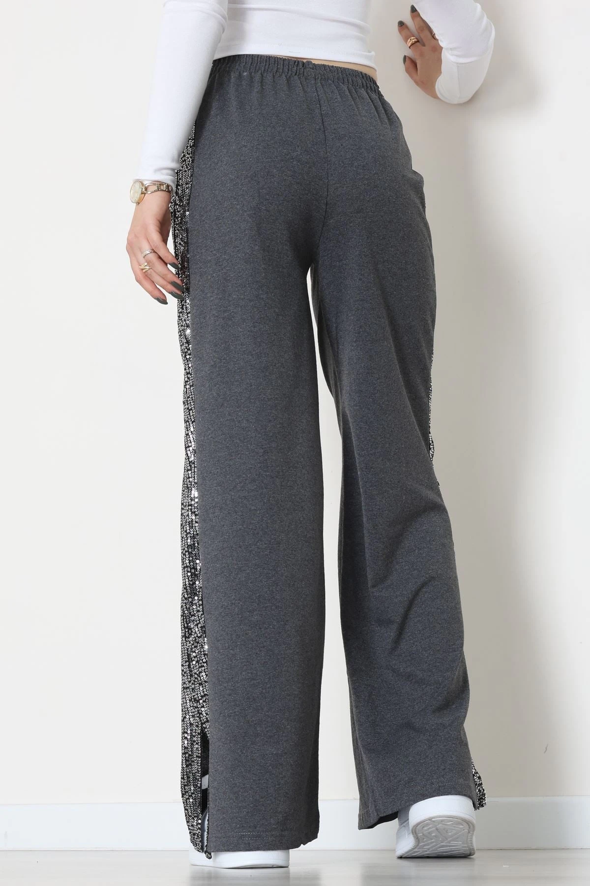 2 İplik Pul Detaylı Eşofman Altı Füme - 52110.1857.