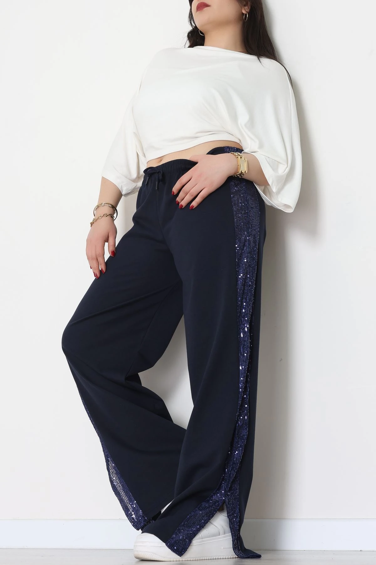 2 İplik Pul Detaylı Eşofman Altı Lacivert - 52111.1857.