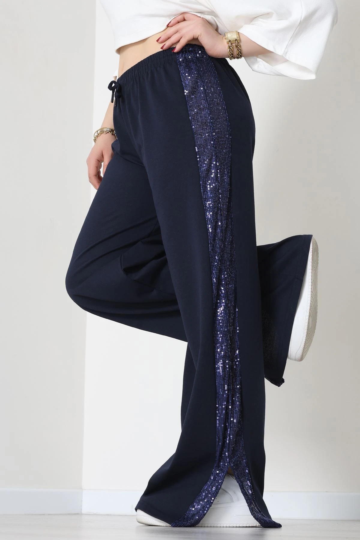 2 İplik Pul Detaylı Eşofman Altı Lacivert - 52111.1857.