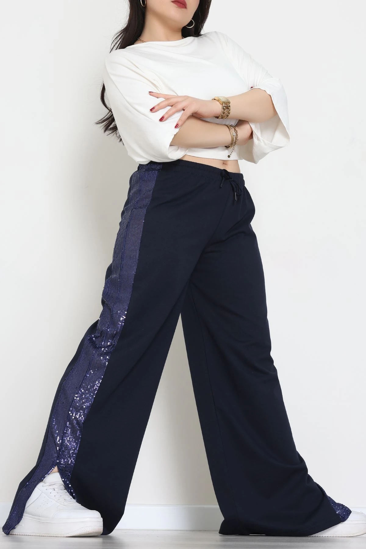 2 İplik Pul Detaylı Eşofman Altı Lacivert - 52111.1857.