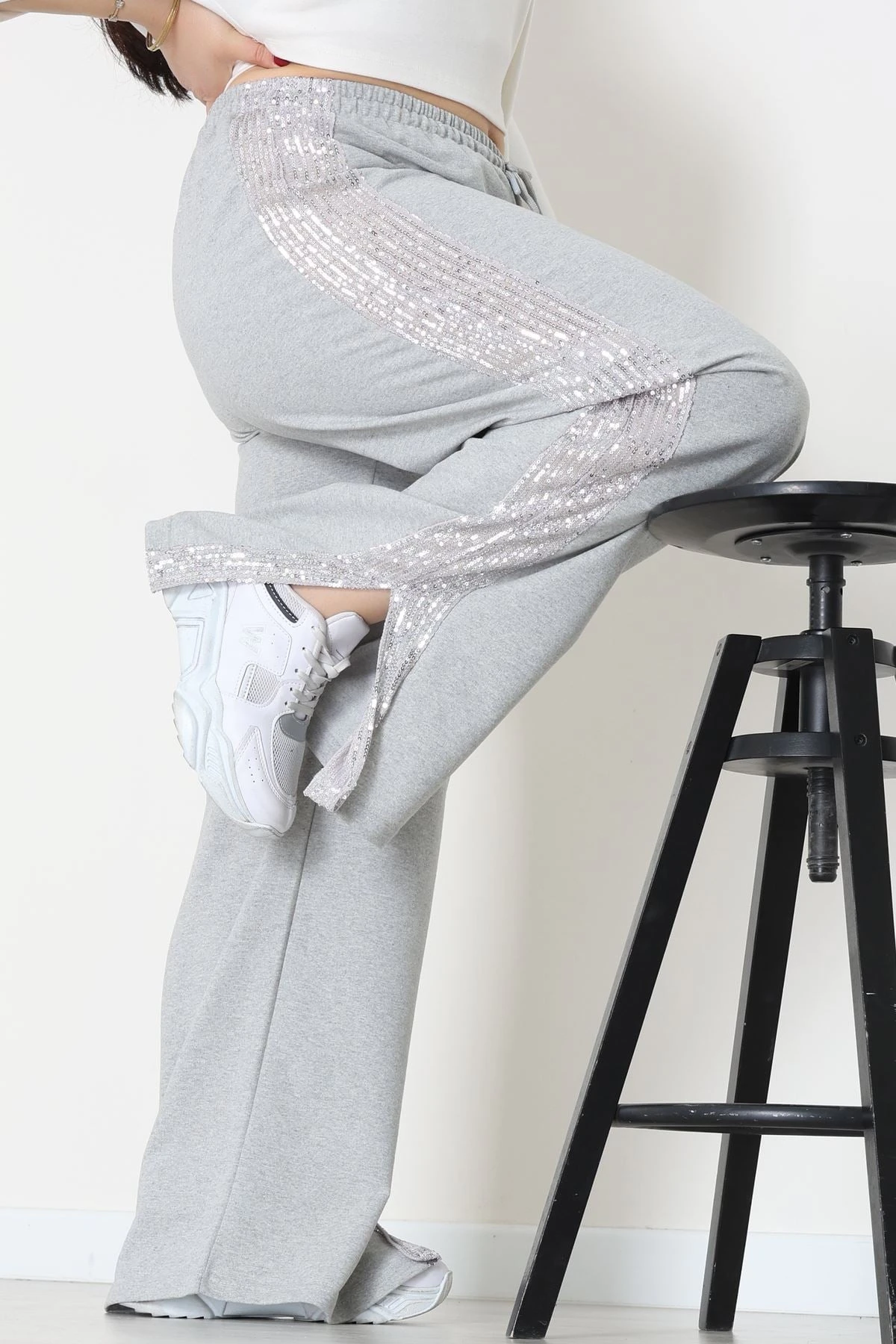 2 İplik Pul Detaylı Eşofman Altı Gri - 52111.1857.