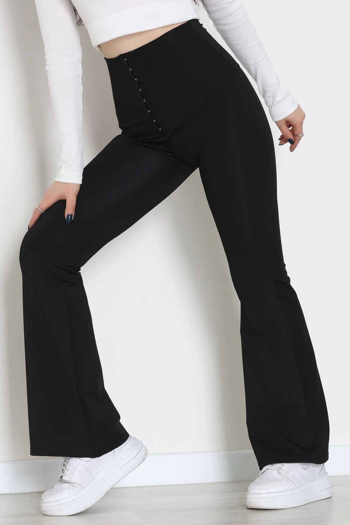 Agraflı İspanyol Paça Dalgıç Tayt Siyah - 52117.1881.