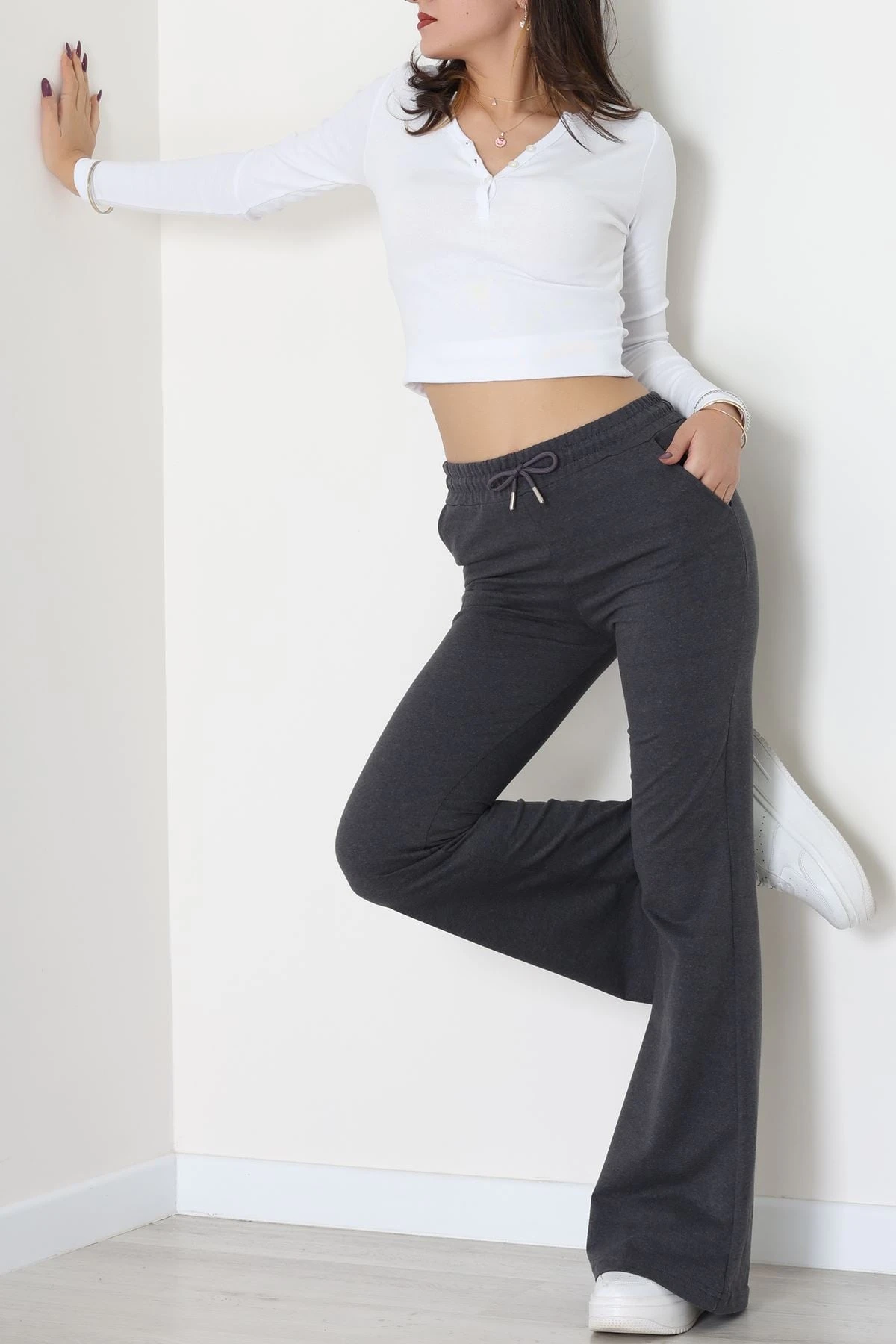 2 İplik İspanyol Paça Eşofman Altı Füme - 52118.1857.