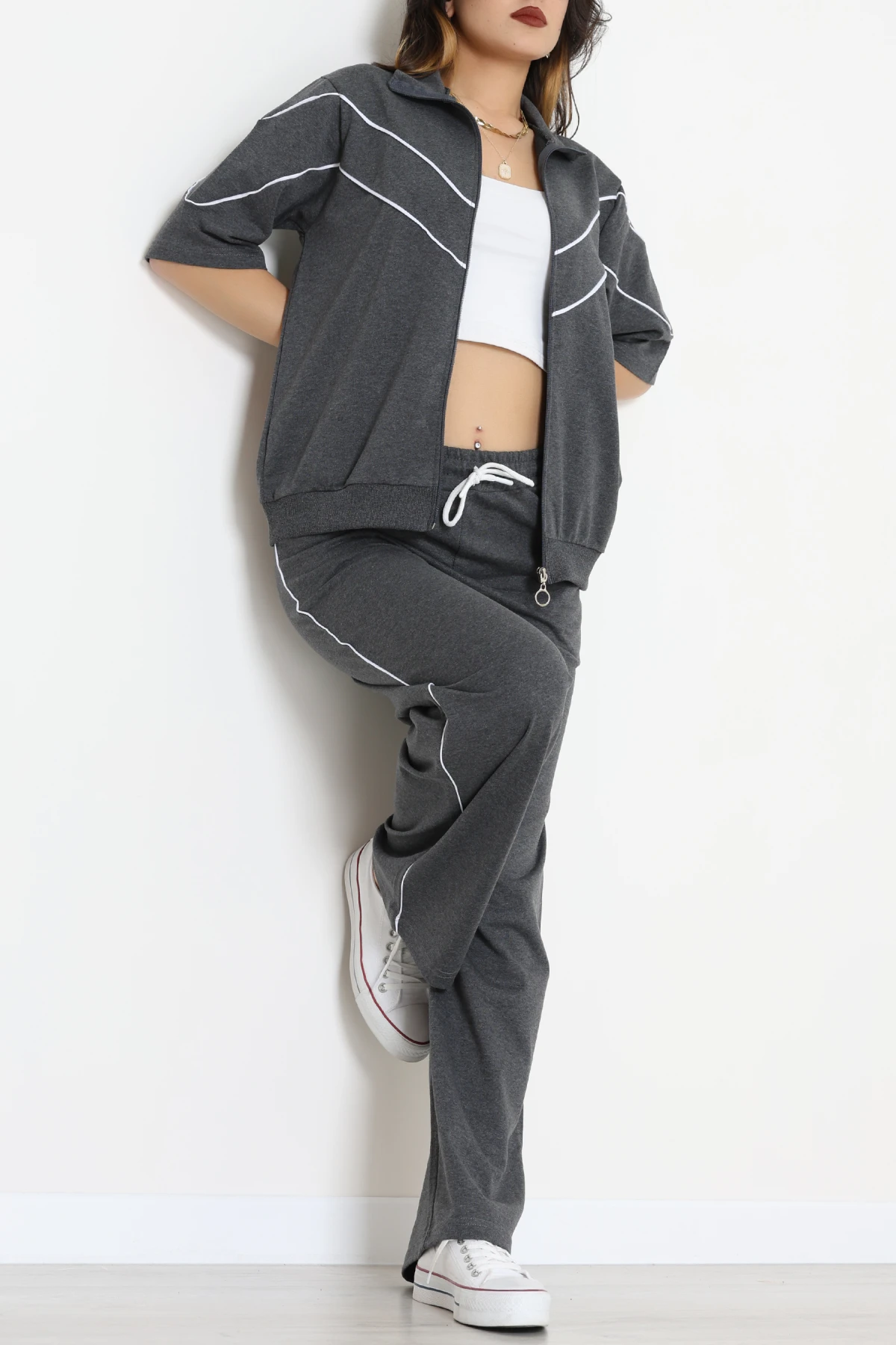 2 İplik Fermuarlı Eşofman Takımı Füme - 52223.1857.