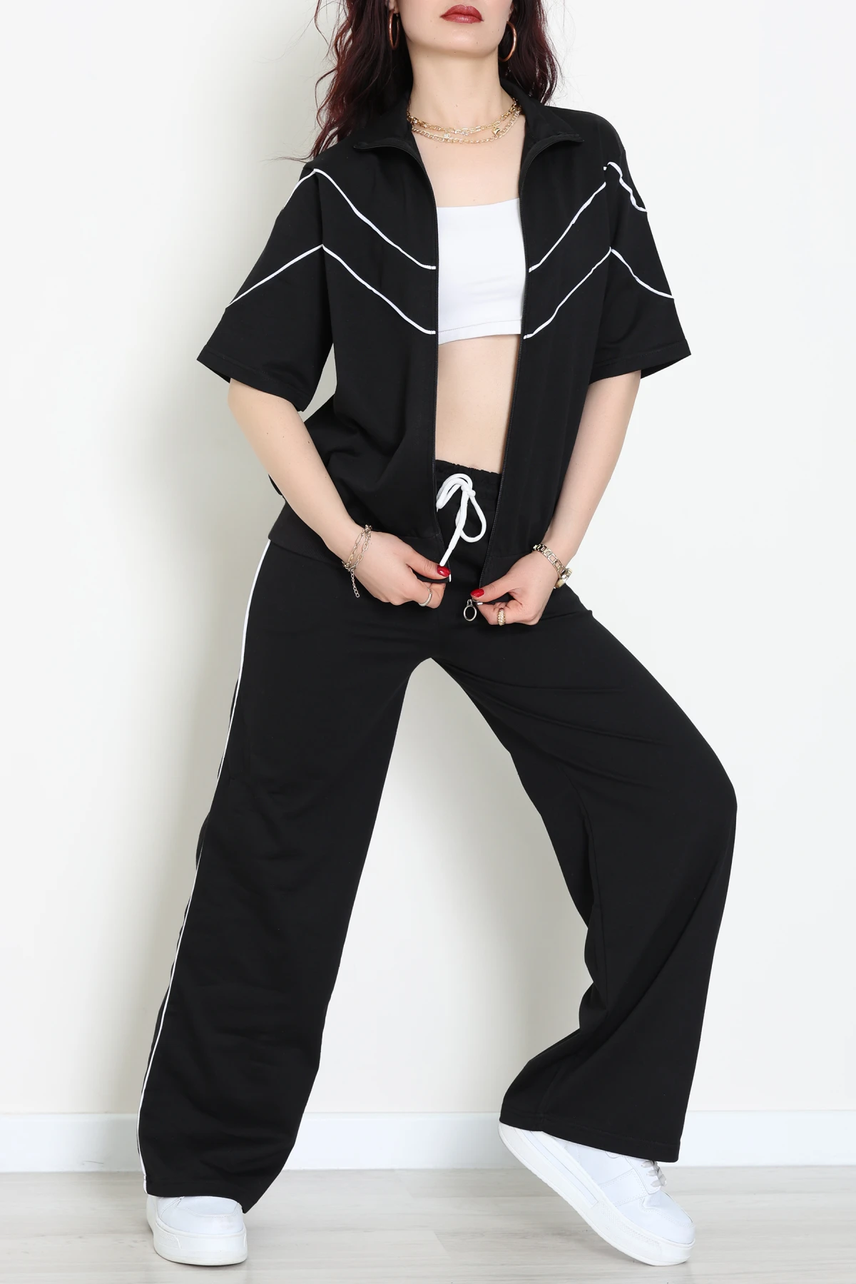 2 İplik Fermuarlı Eşofman Takımı Siyah - 52223.1857.