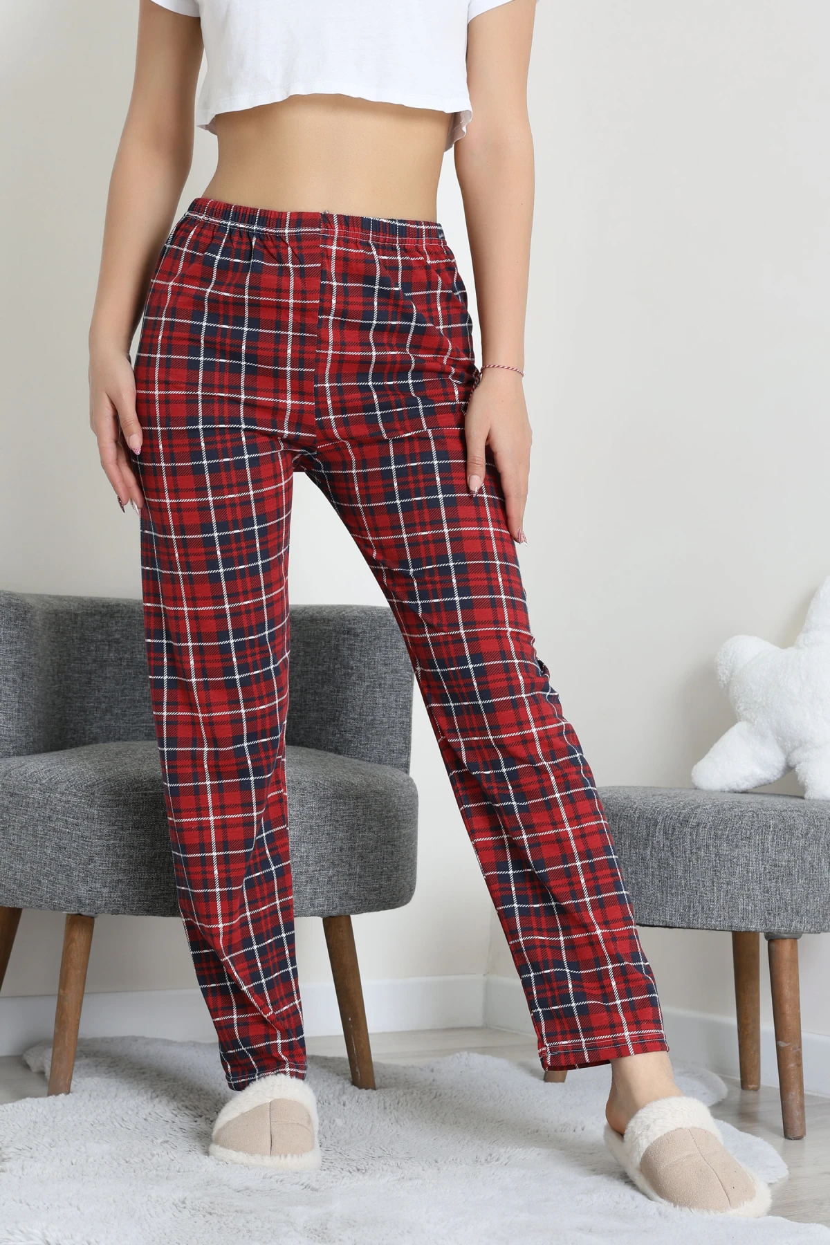 Süprem Pijama Altı Bordobeyaz - 52255.1929.